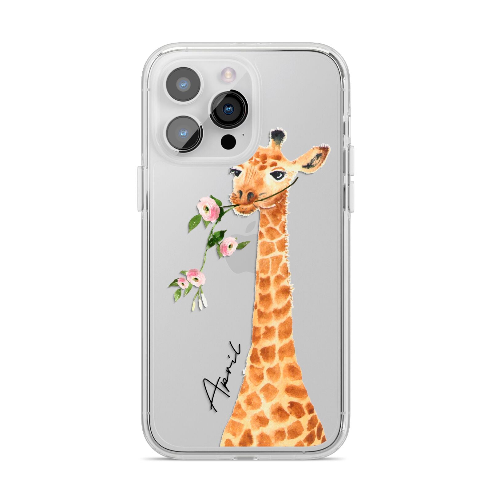 Personalised Giraffe with Name iPhone 14 Pro Max Clear Tough Case Silver