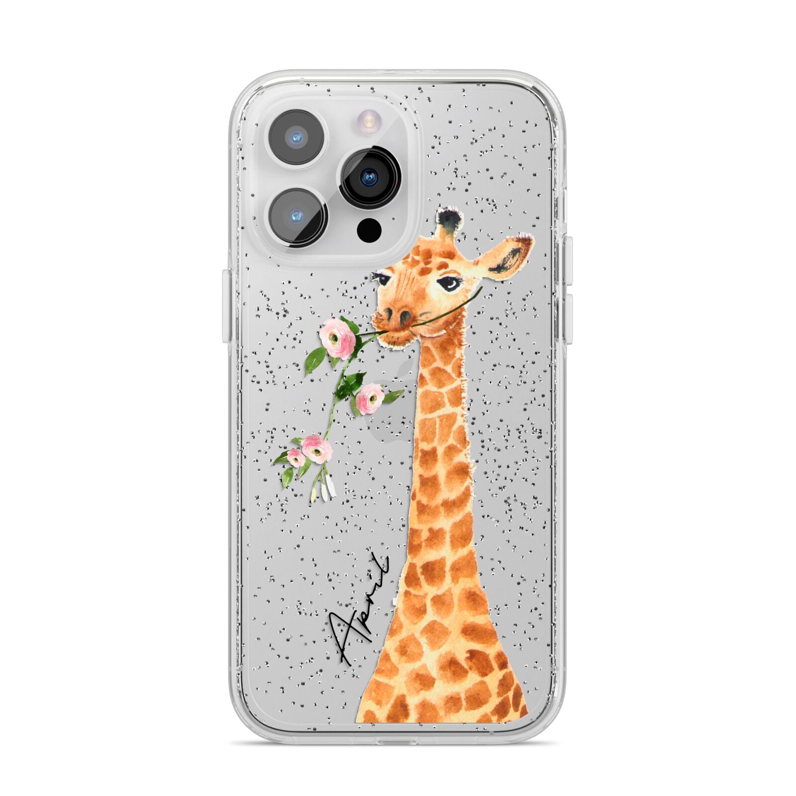 Personalised Giraffe with Name iPhone 14 Pro Max Glitter Tough Case Silver