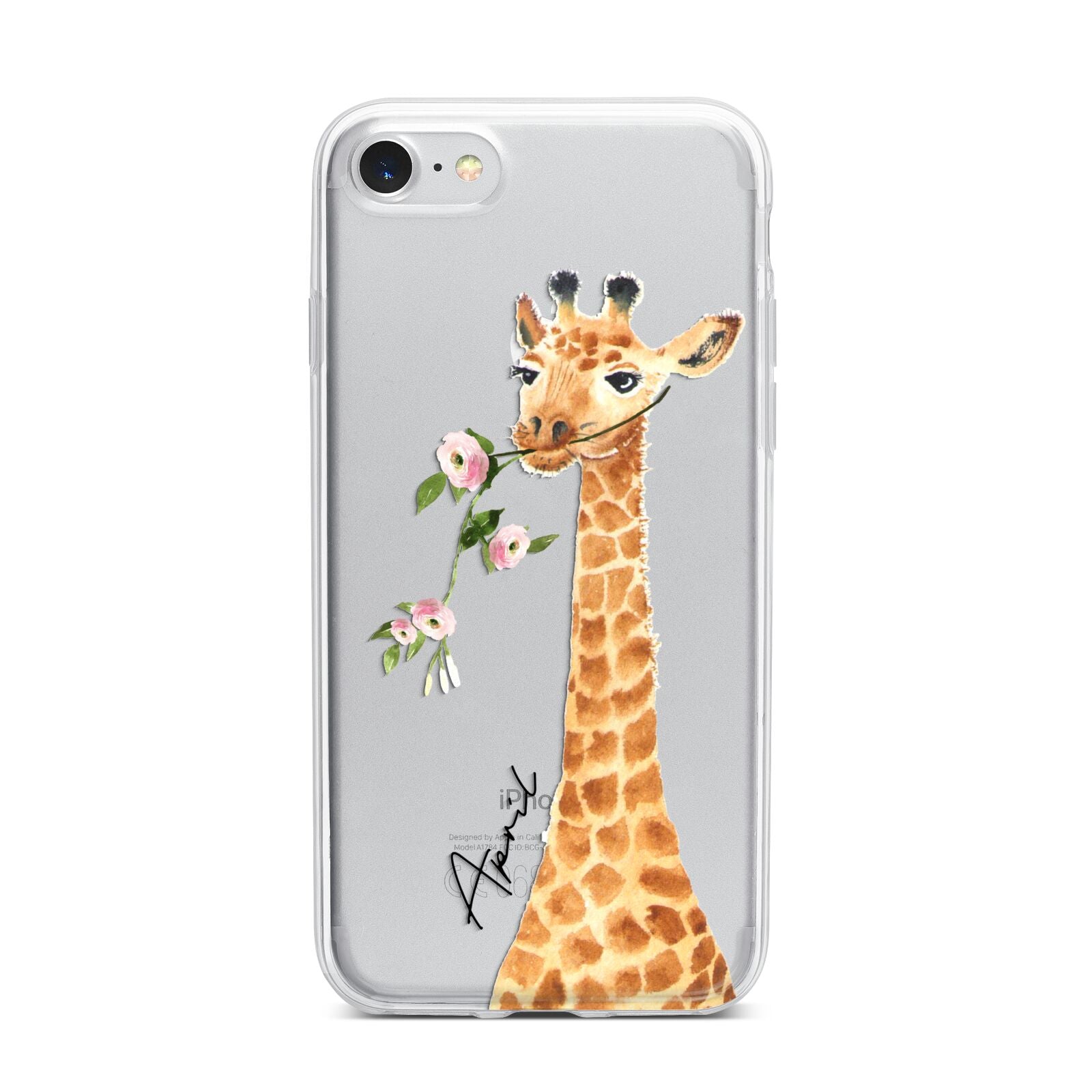 Personalised Giraffe with Name iPhone 7 Bumper Case on Silver iPhone