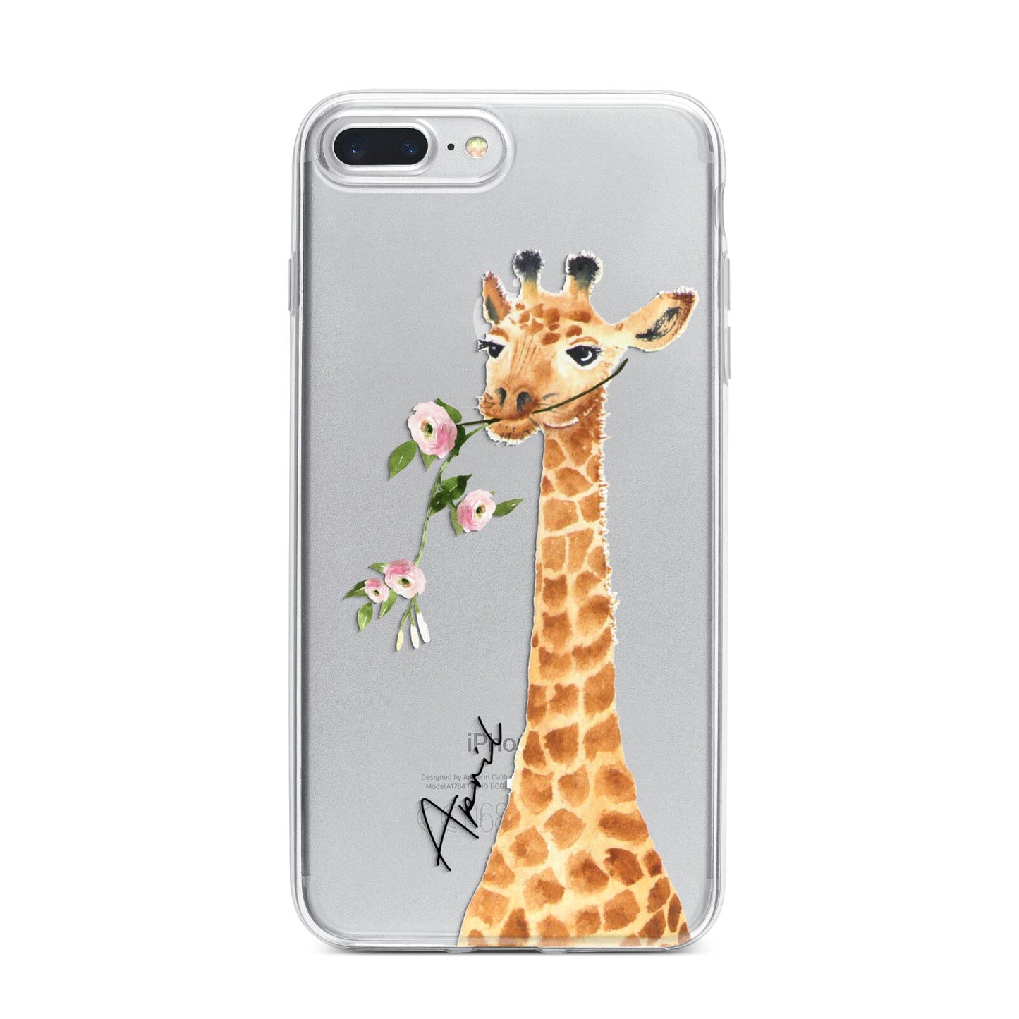 Personalised Giraffe with Name iPhone 7 Plus Bumper Case on Silver iPhone