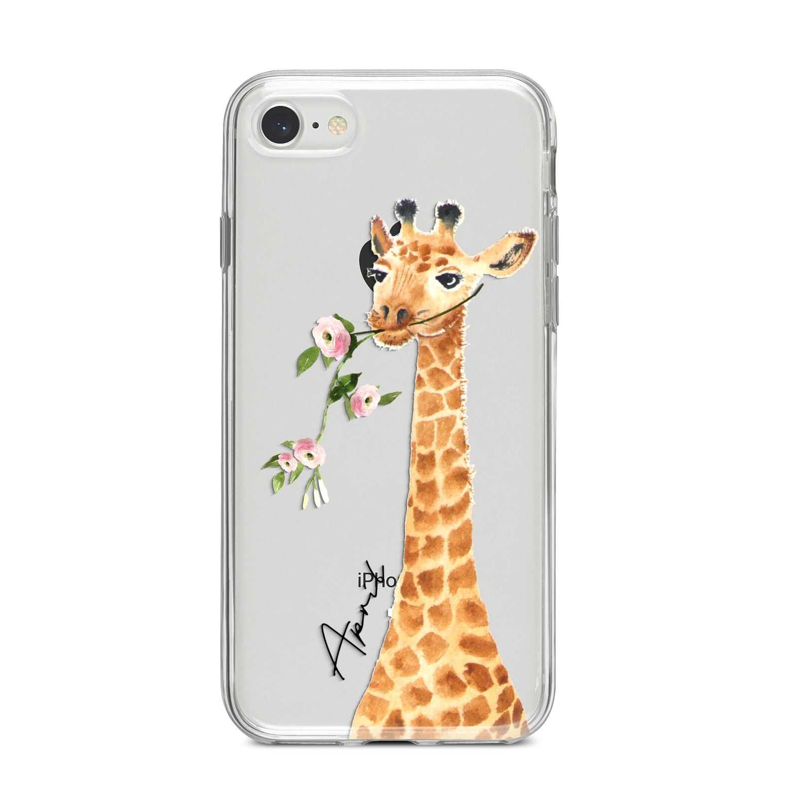 Personalised Giraffe with Name iPhone 8 Bumper Case on Silver iPhone