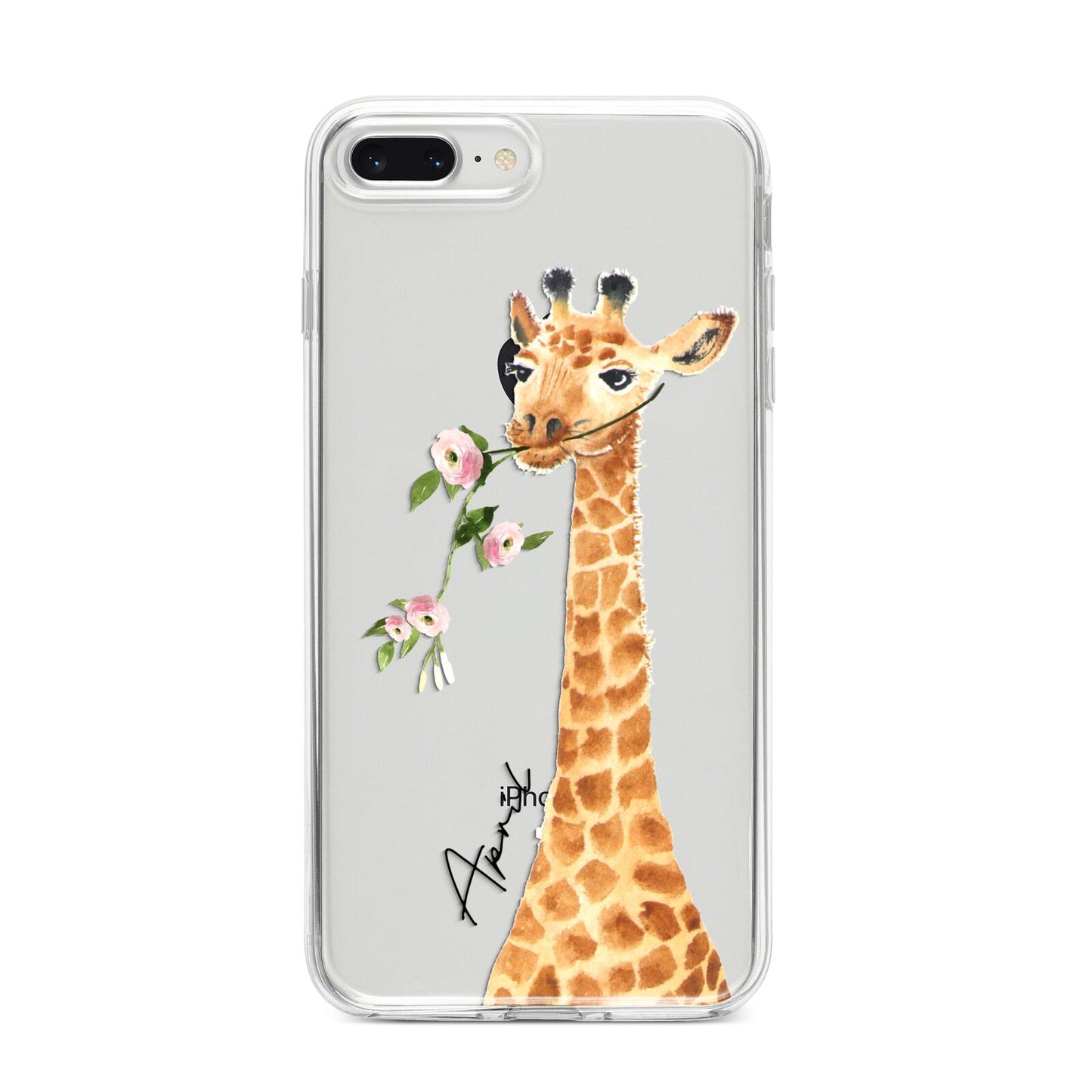 Personalised Giraffe with Name iPhone 8 Plus Bumper Case on Silver iPhone