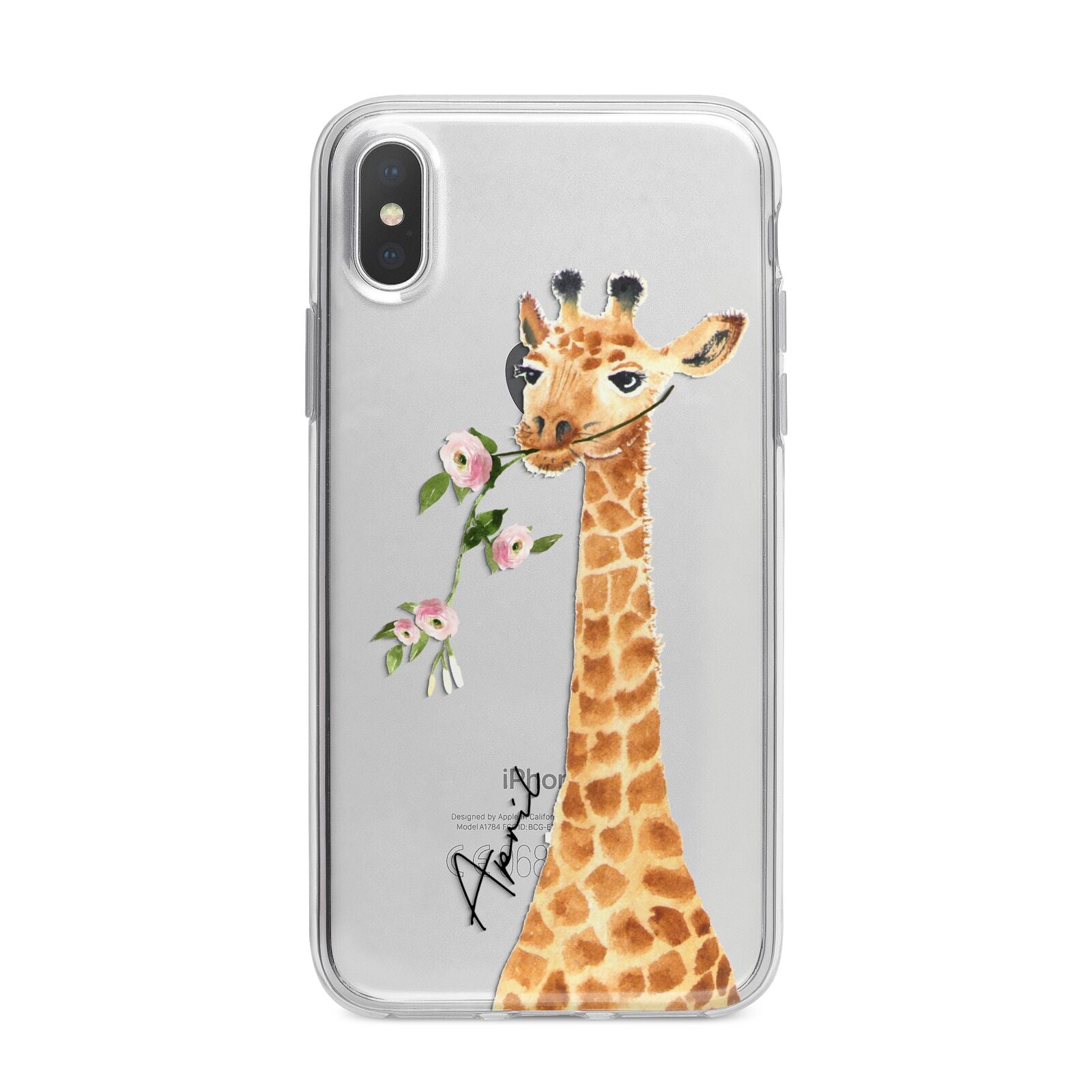 Personalised Giraffe with Name iPhone X Bumper Case on Silver iPhone Alternative Image 1