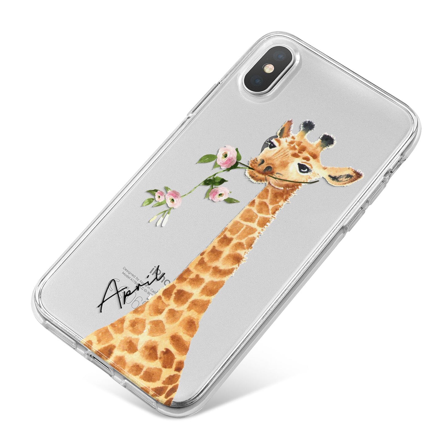 Personalised Giraffe with Name iPhone X Bumper Case on Silver iPhone