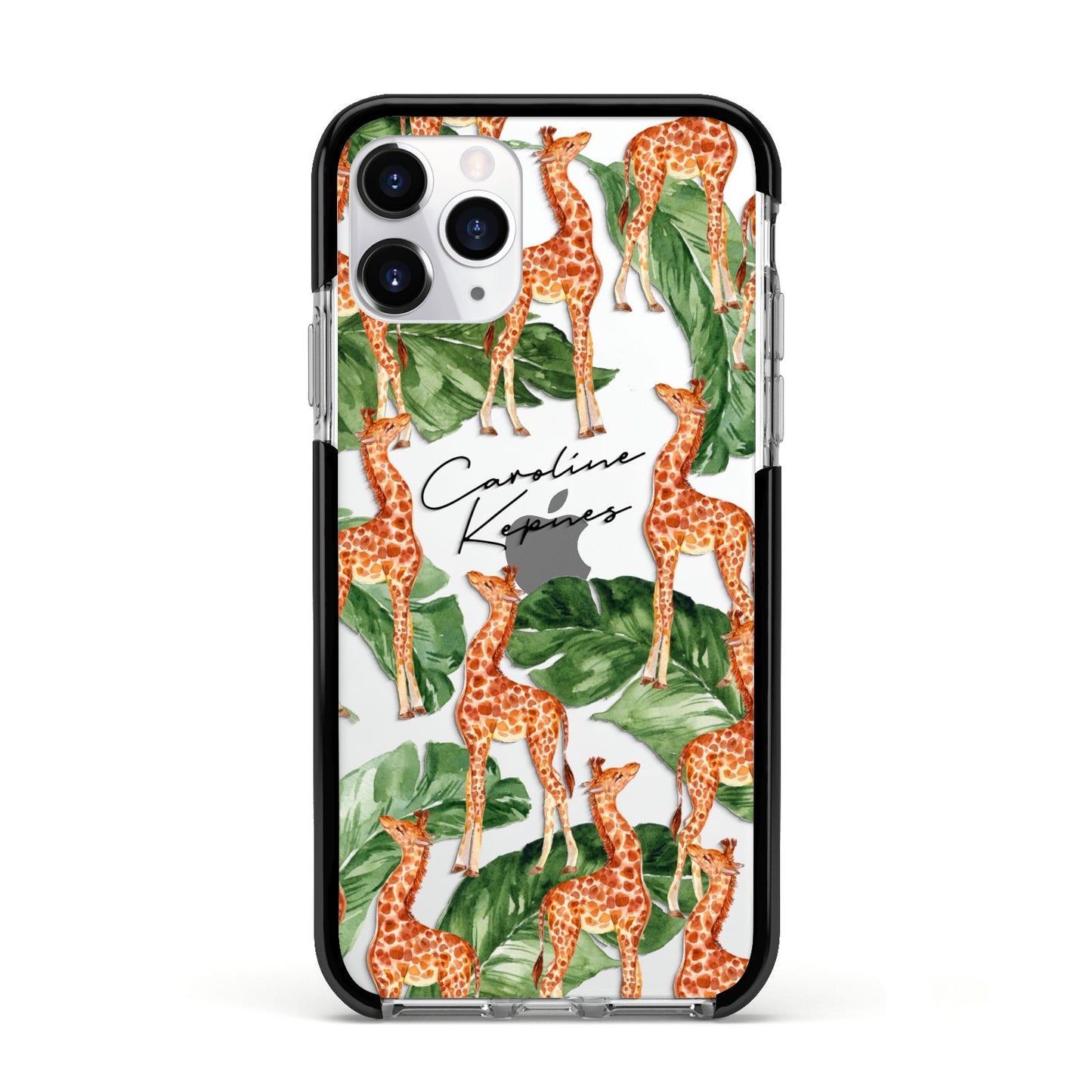 Personalised Giraffes Apple iPhone 11 Pro in Silver with Black Impact Case