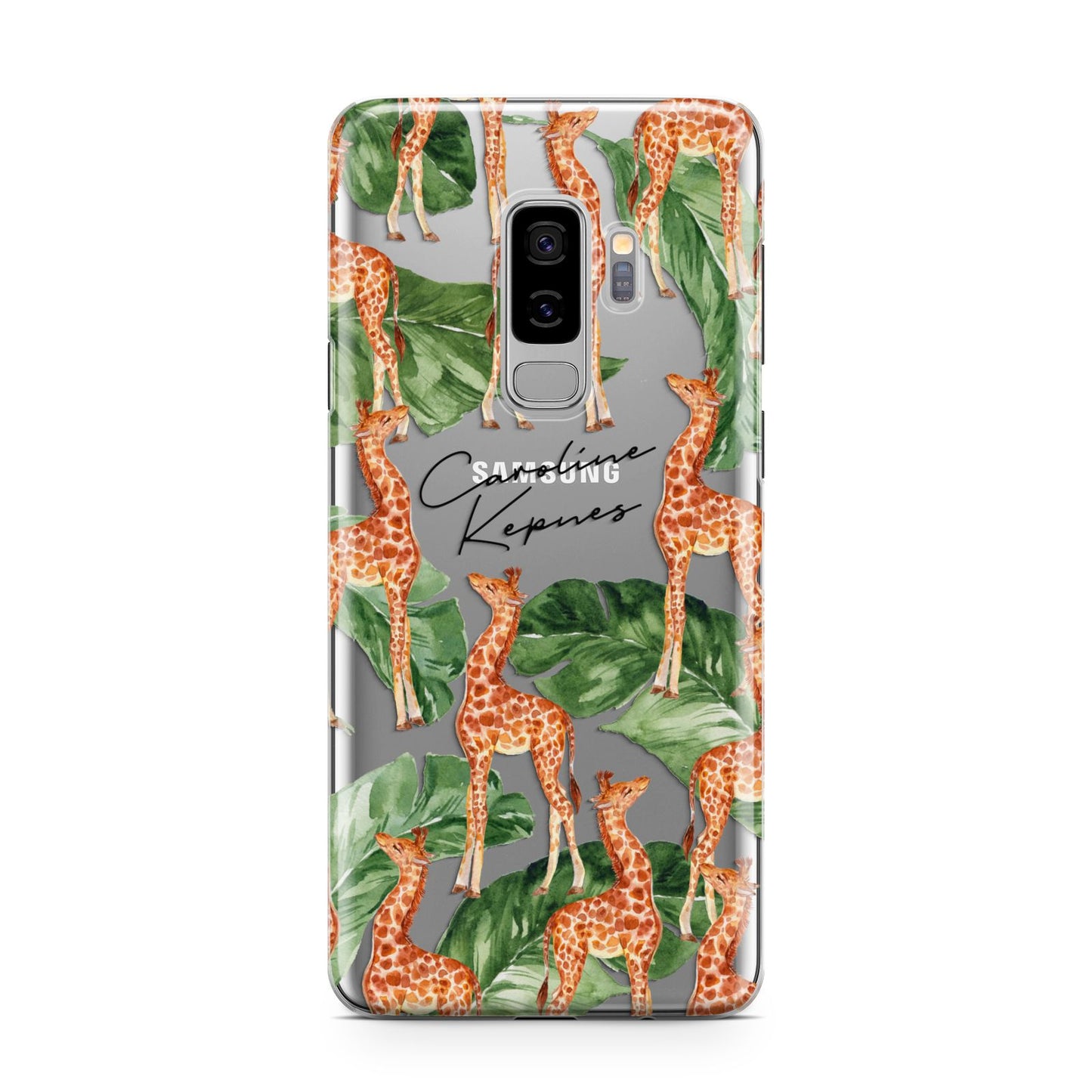 Personalised Giraffes Samsung Galaxy S9 Plus Case on Silver phone