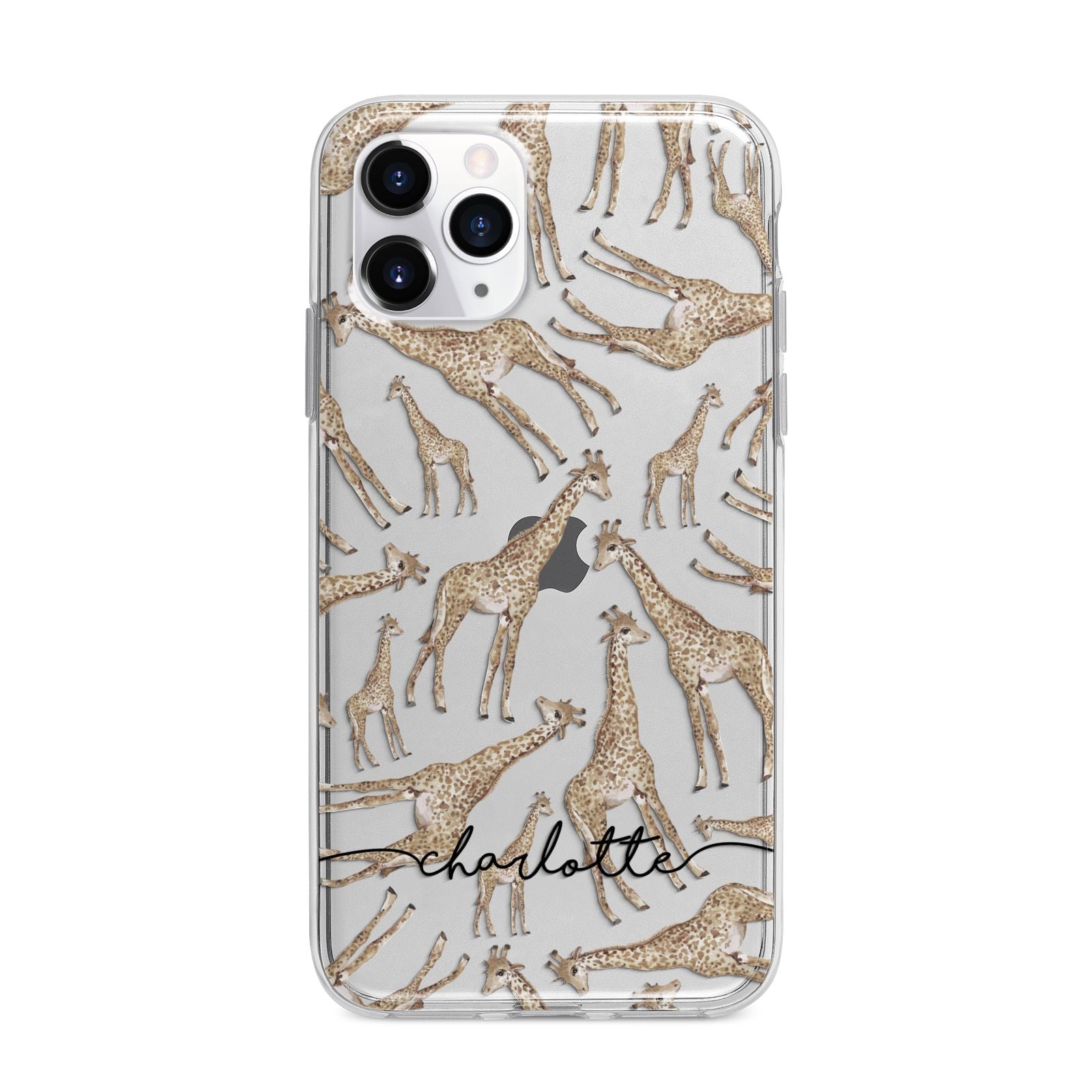 Personalised Giraffes with Name Apple iPhone 11 Pro Max in Silver with Bumper Case