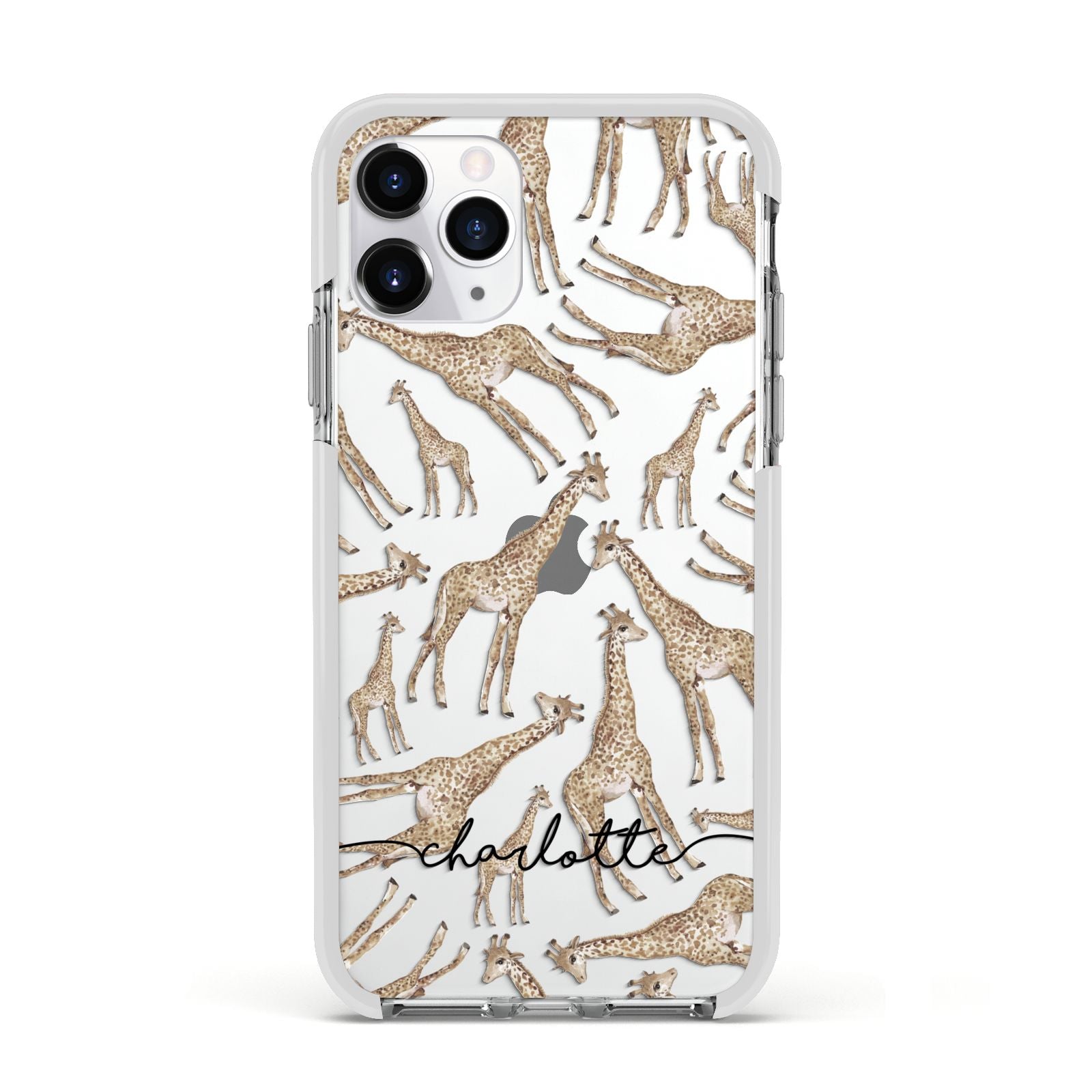 Personalised Giraffes with Name Apple iPhone 11 Pro in Silver with White Impact Case