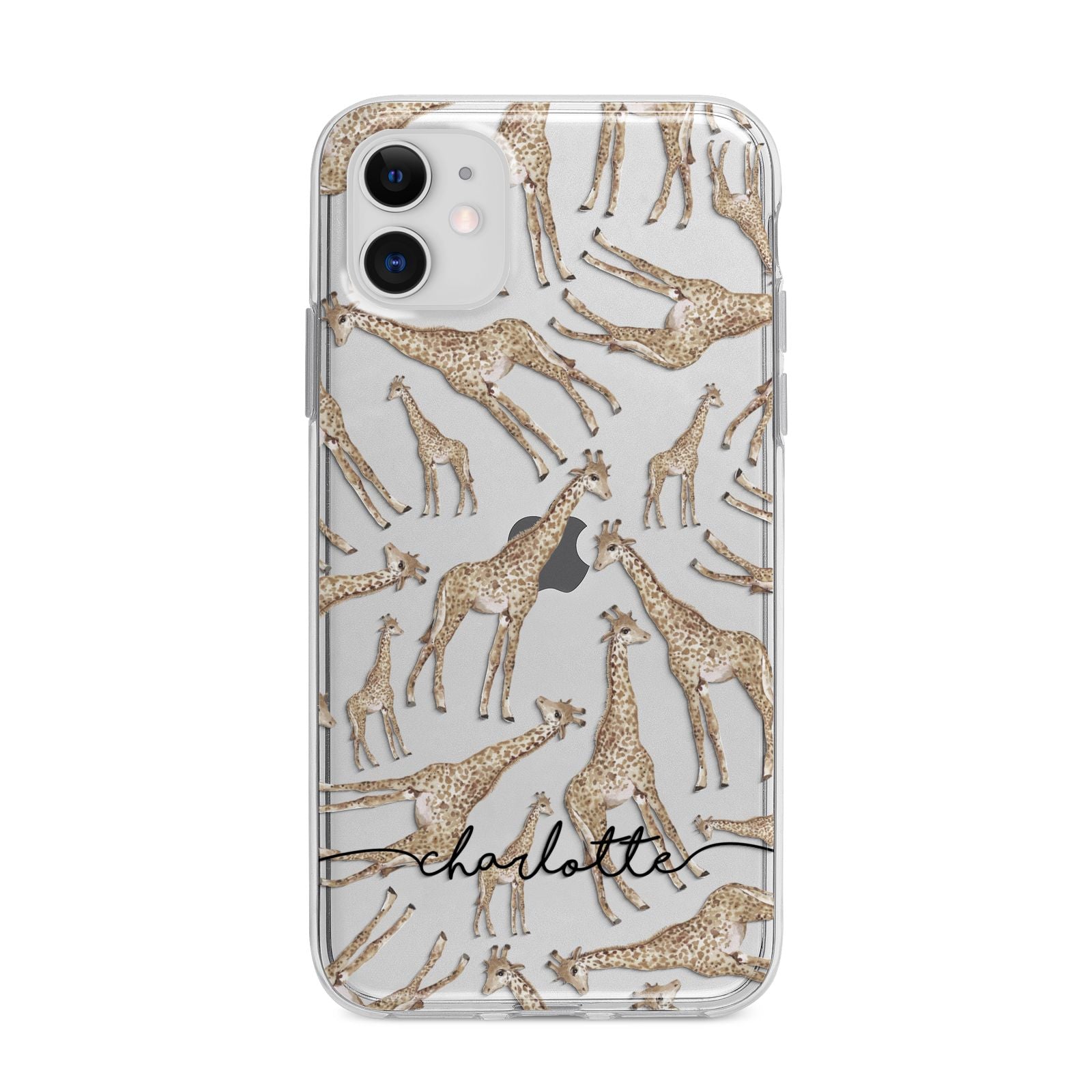Personalised Giraffes with Name Apple iPhone 11 in White with Bumper Case