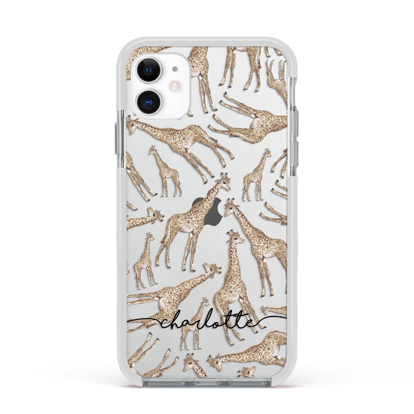 Personalised Giraffes with Name Apple iPhone 11 in White with White Impact Case