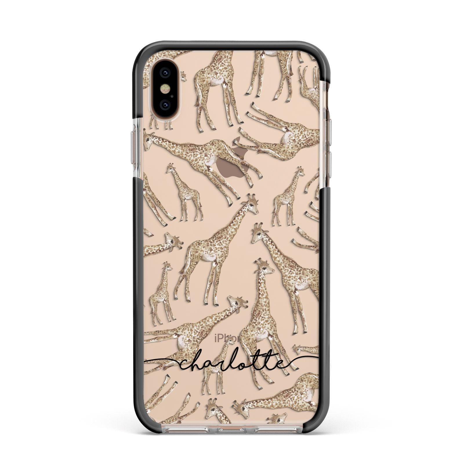 Personalised Giraffes with Name Apple iPhone Xs Max Impact Case Black Edge on Gold Phone
