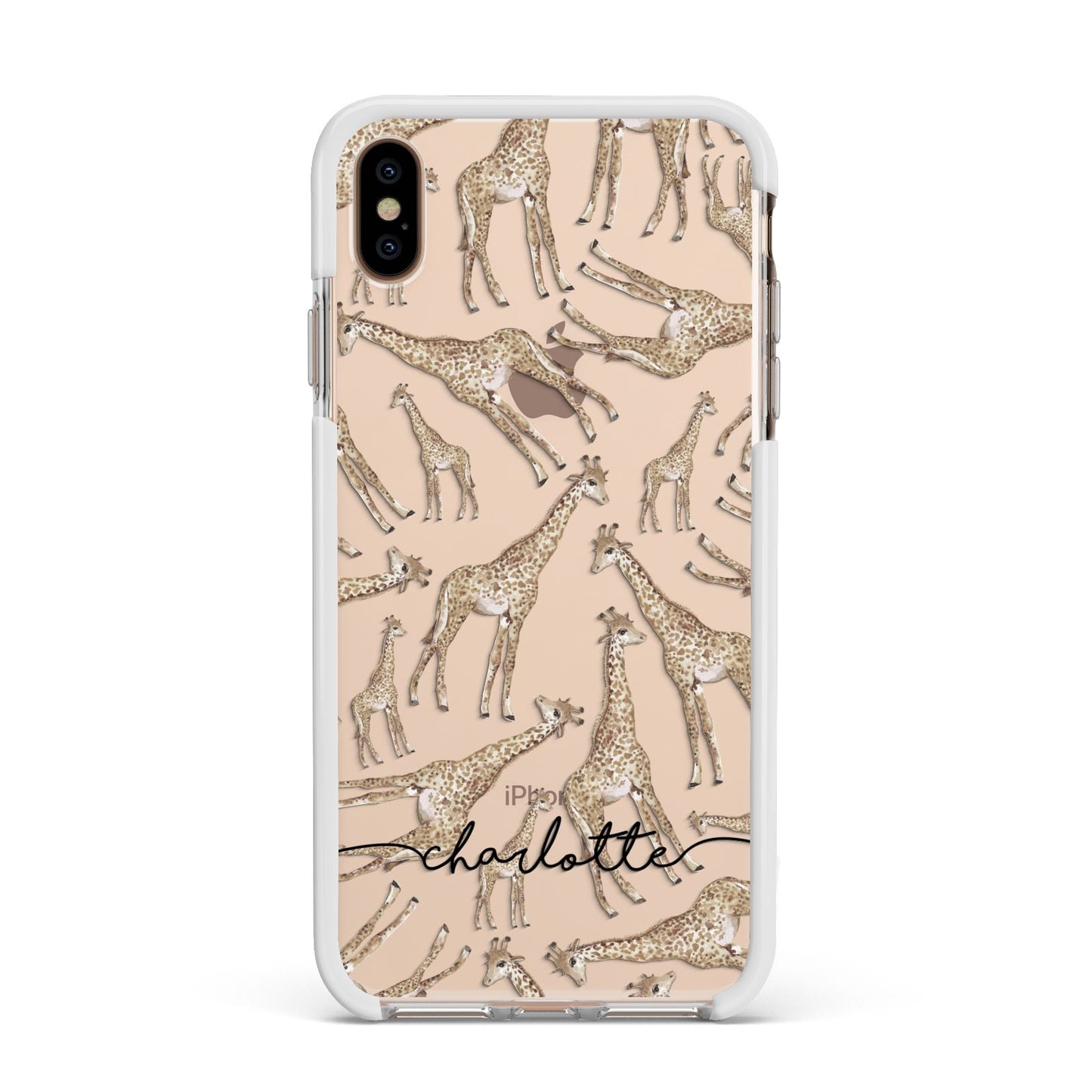 Personalised Giraffes with Name Apple iPhone Xs Max Impact Case White Edge on Gold Phone