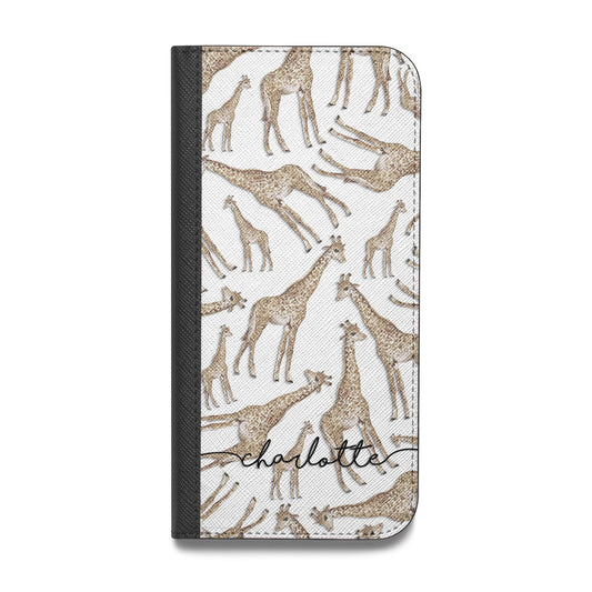 Personalised Giraffes with Name Vegan Leather Flip iPhone Case