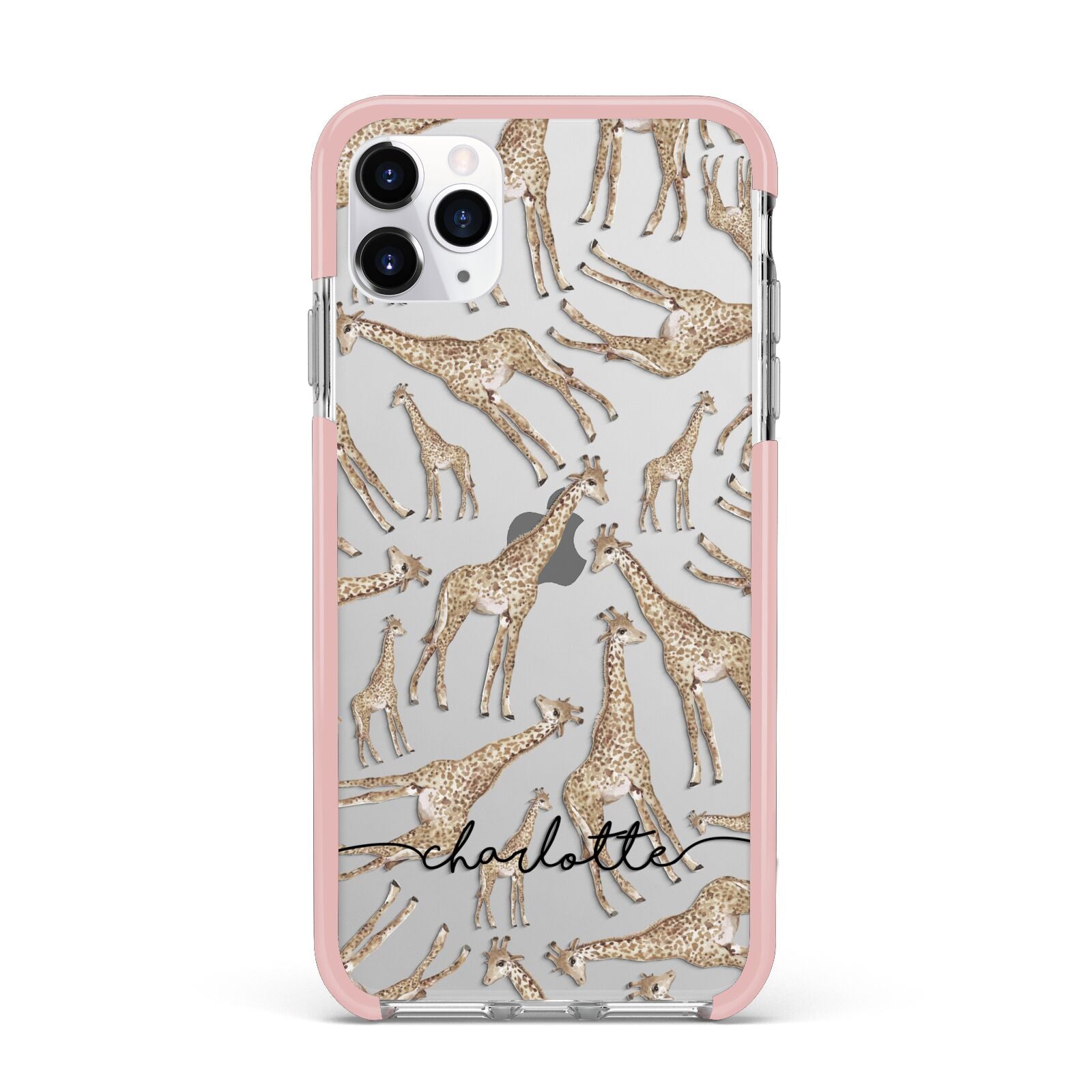 Personalised Giraffes with Name iPhone 11 Pro Max Impact Pink Edge Case
