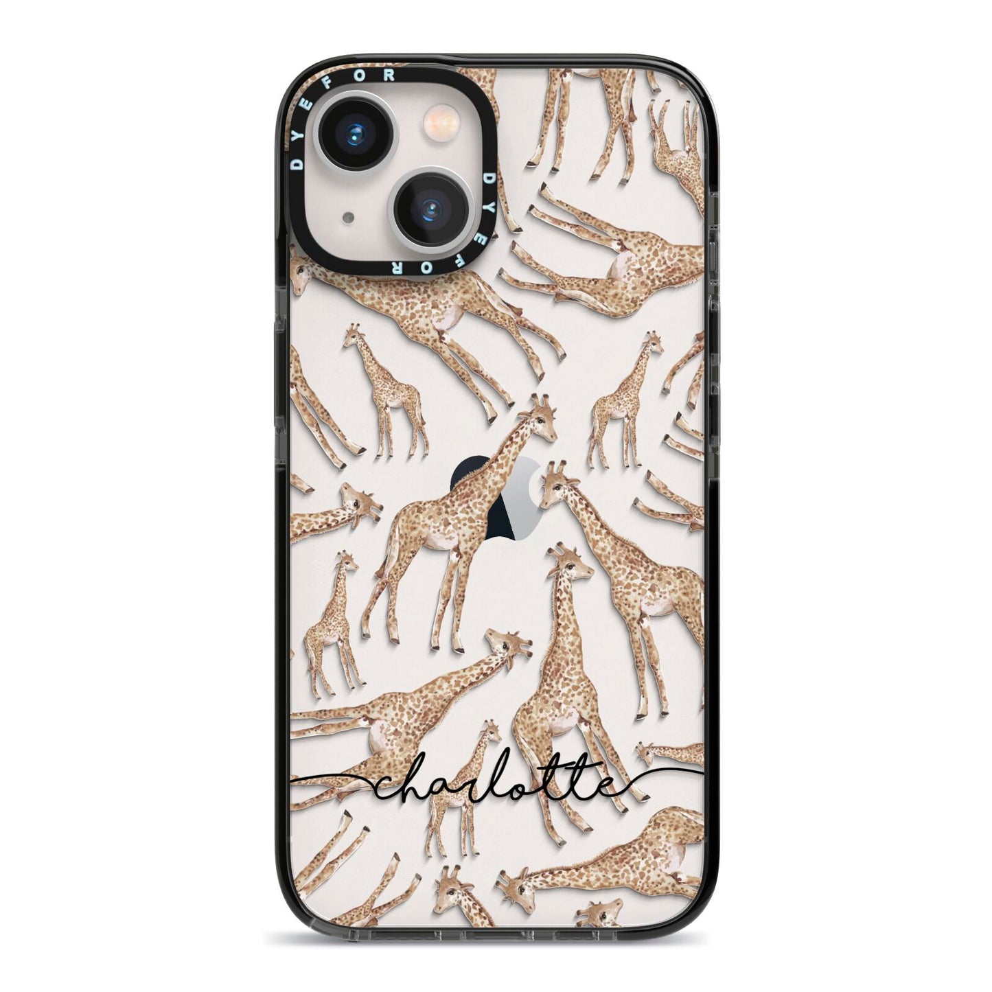 Personalised Giraffes with Name iPhone 13 Black Impact Case on Silver phone