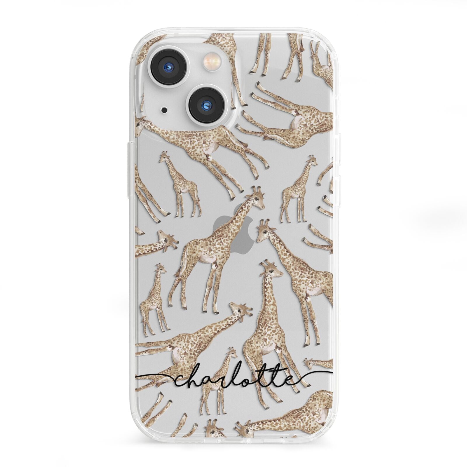 Personalised Giraffes with Name iPhone 13 Mini Clear Bumper Case