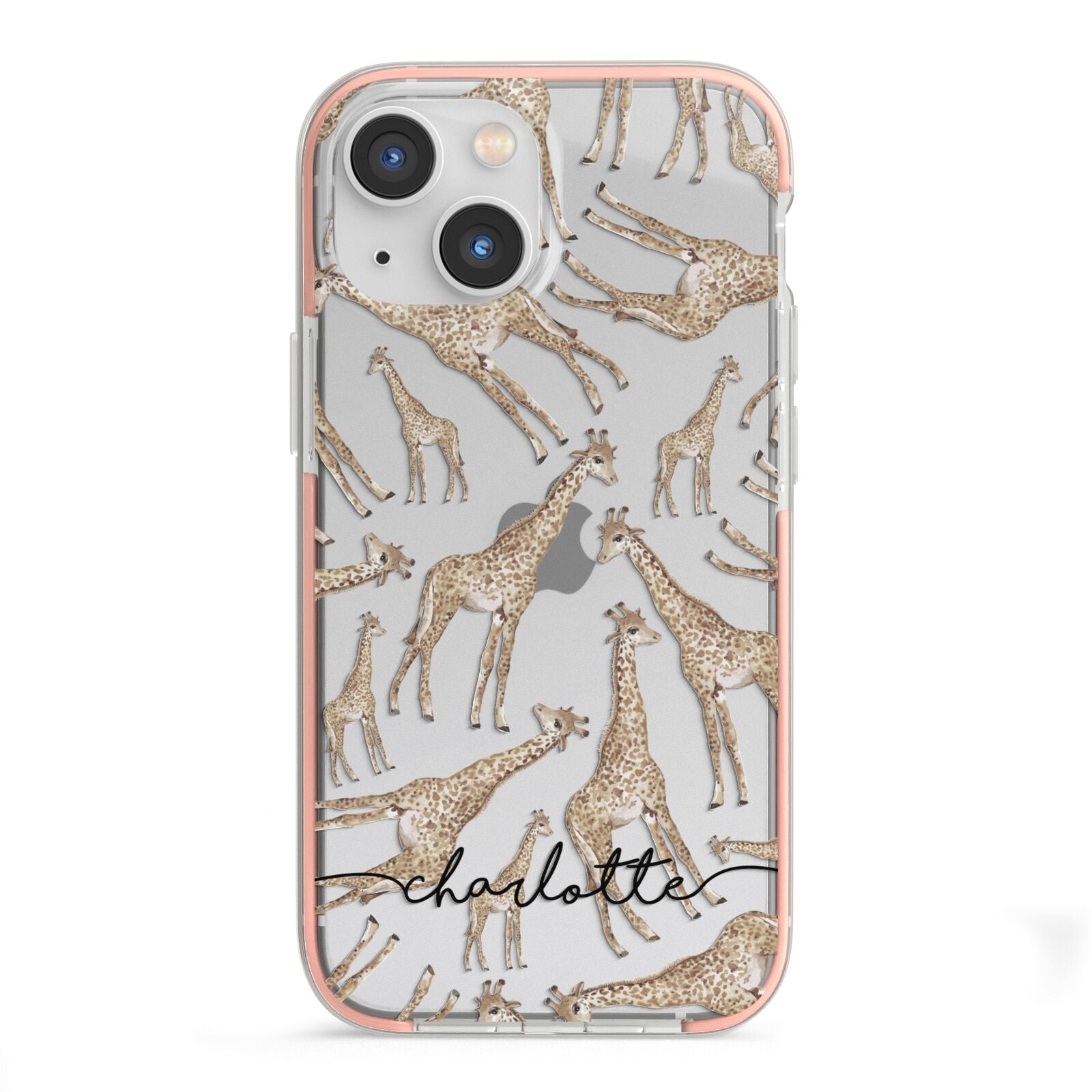 Personalised Giraffes with Name iPhone 13 Mini TPU Impact Case with Pink Edges