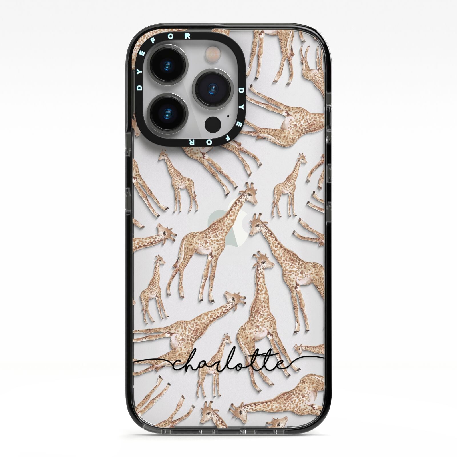Personalised Giraffes with Name iPhone 13 Pro Black Impact Case on Silver phone