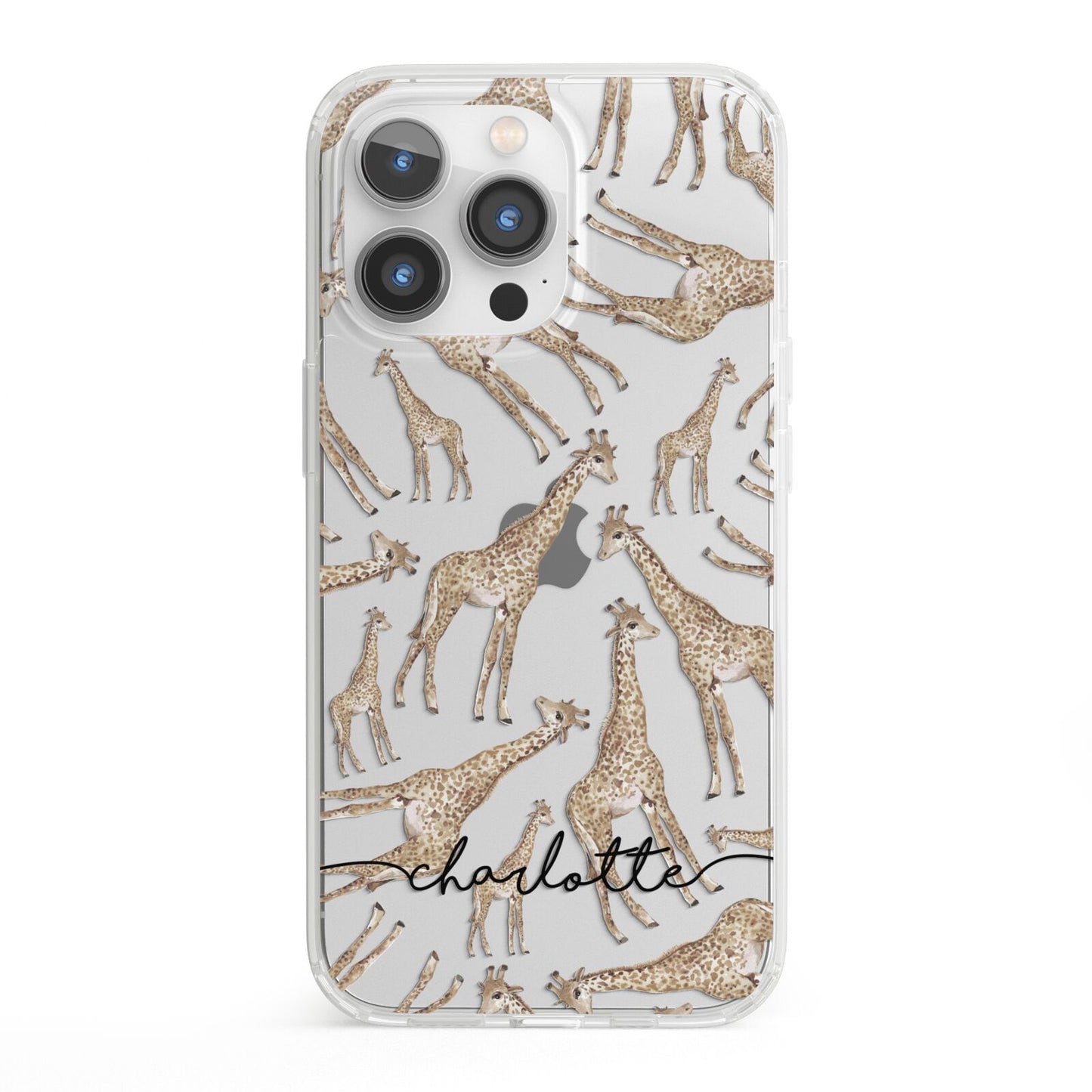 Personalised Giraffes with Name iPhone 13 Pro Clear Bumper Case