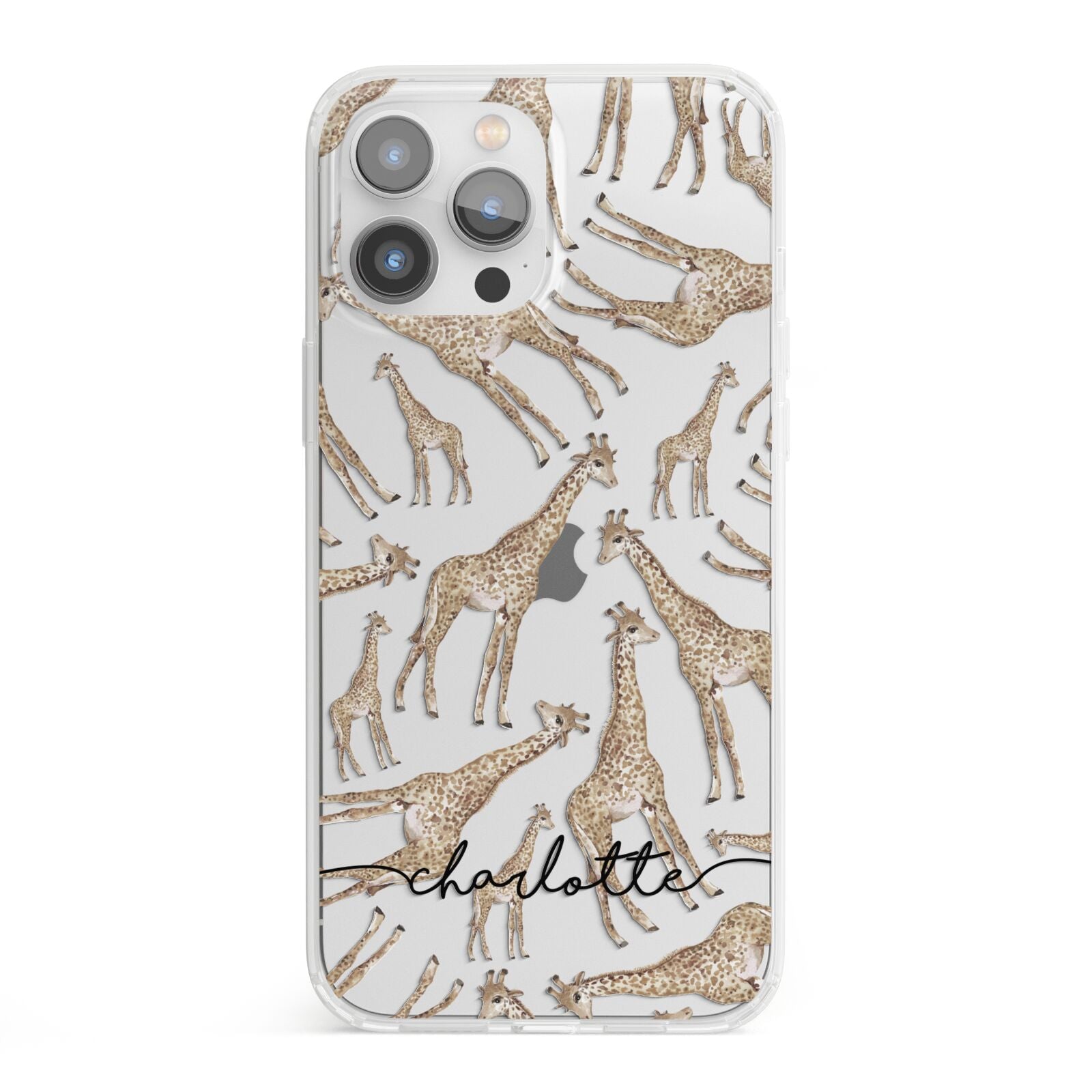 Personalised Giraffes with Name iPhone 13 Pro Max Clear Bumper Case