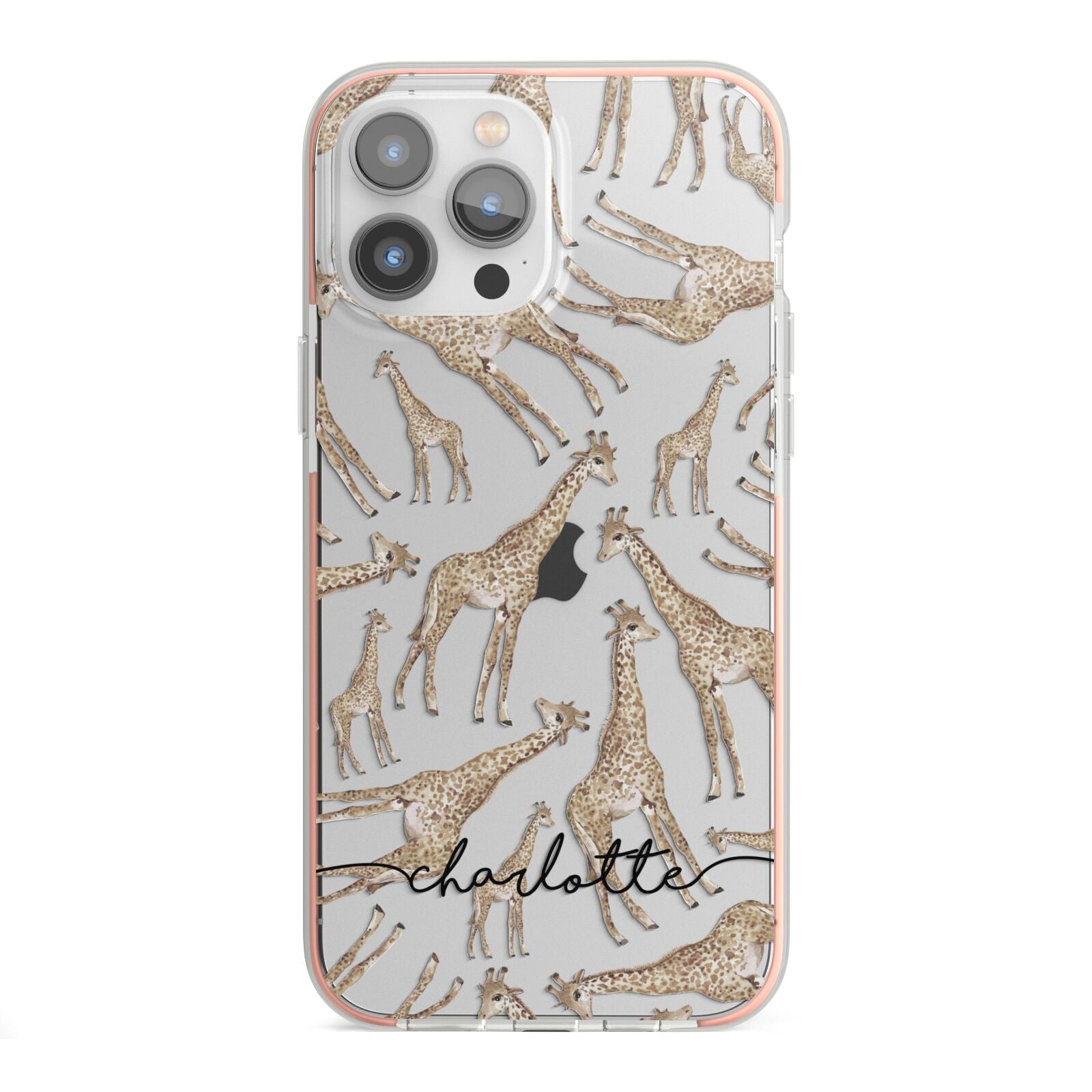 Personalised Giraffes with Name iPhone 13 Pro Max TPU Impact Case with Pink Edges