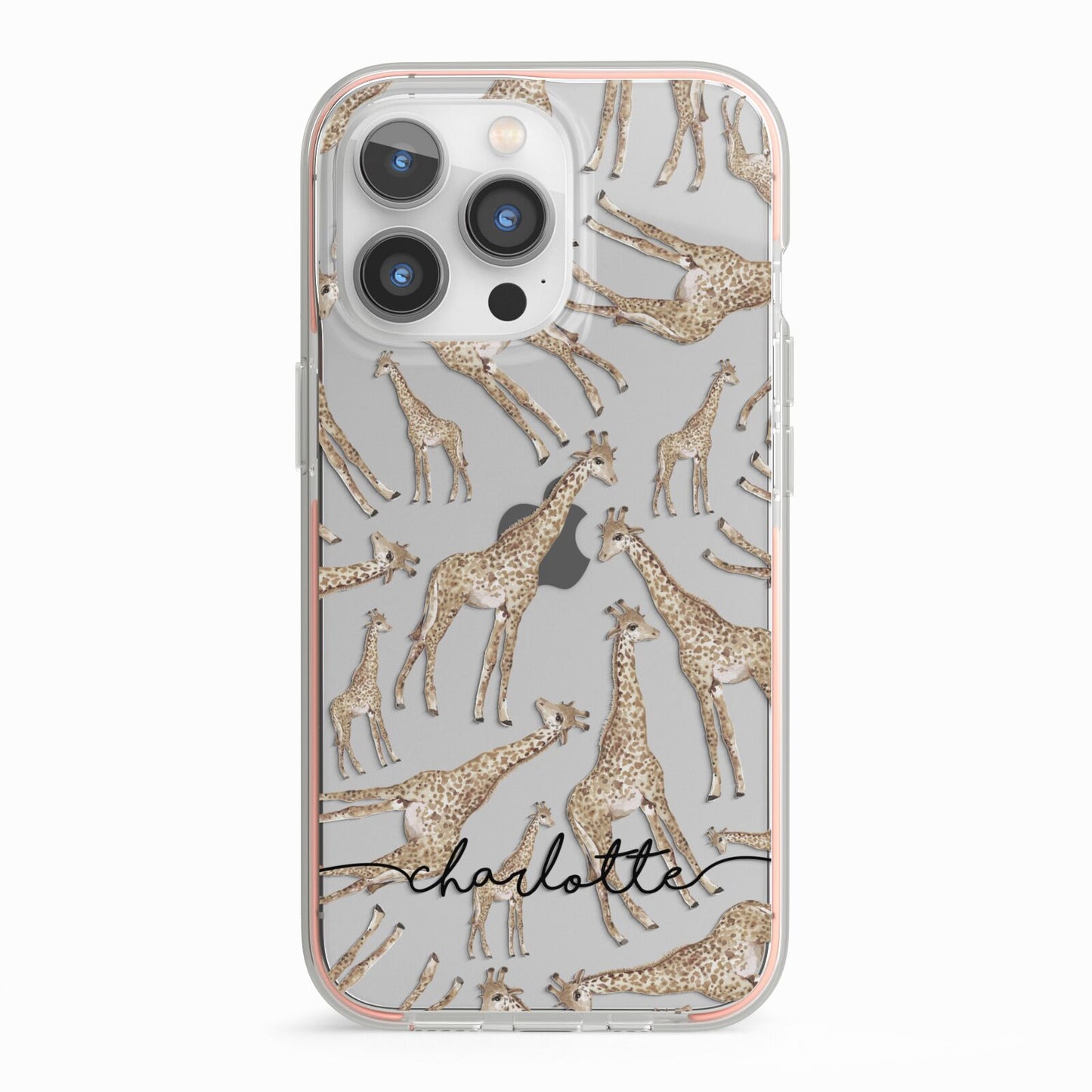 Personalised Giraffes with Name iPhone 13 Pro TPU Impact Case with Pink Edges