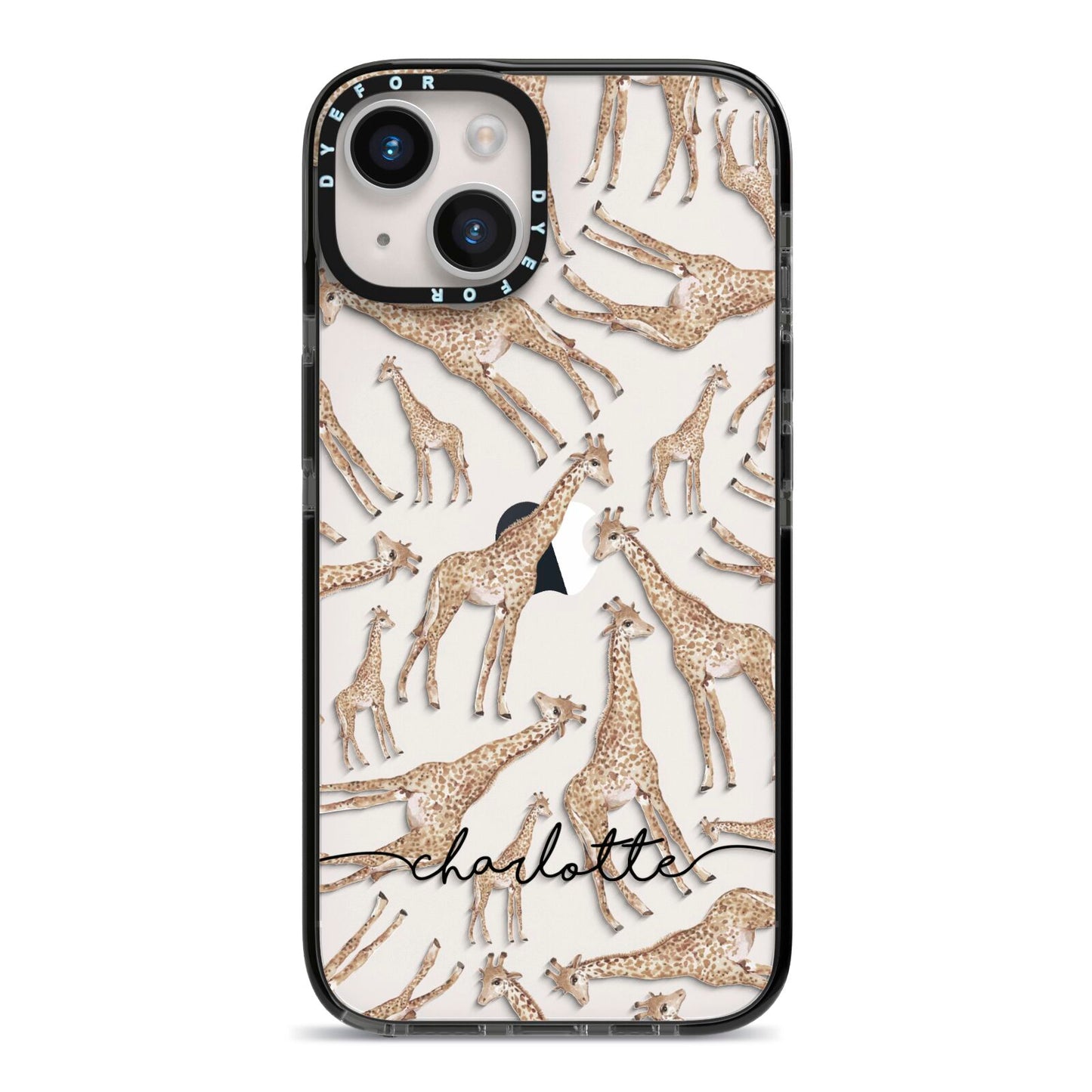 Personalised Giraffes with Name iPhone 14 Black Impact Case on Silver phone