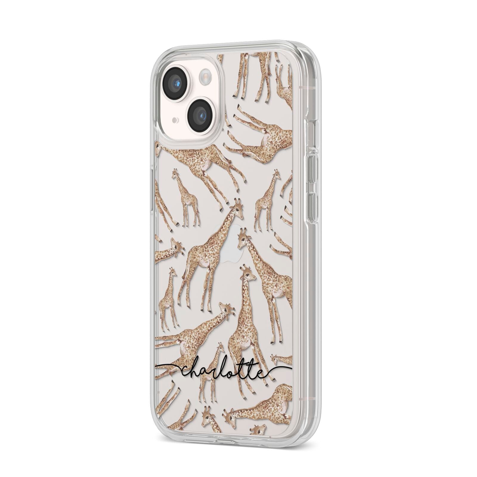 Personalised Giraffes with Name iPhone 14 Clear Tough Case Starlight Angled Image