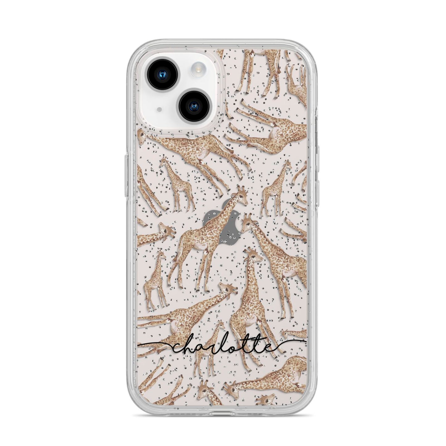 Personalised Giraffes with Name iPhone 14 Glitter Tough Case Starlight