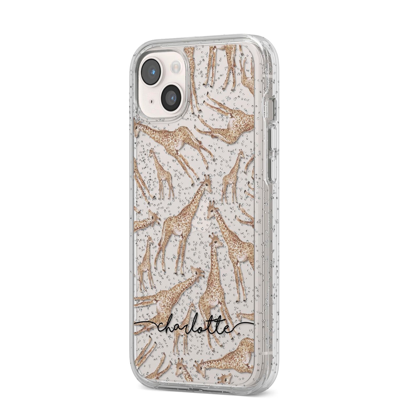 Personalised Giraffes with Name iPhone 14 Plus Glitter Tough Case Starlight Angled Image