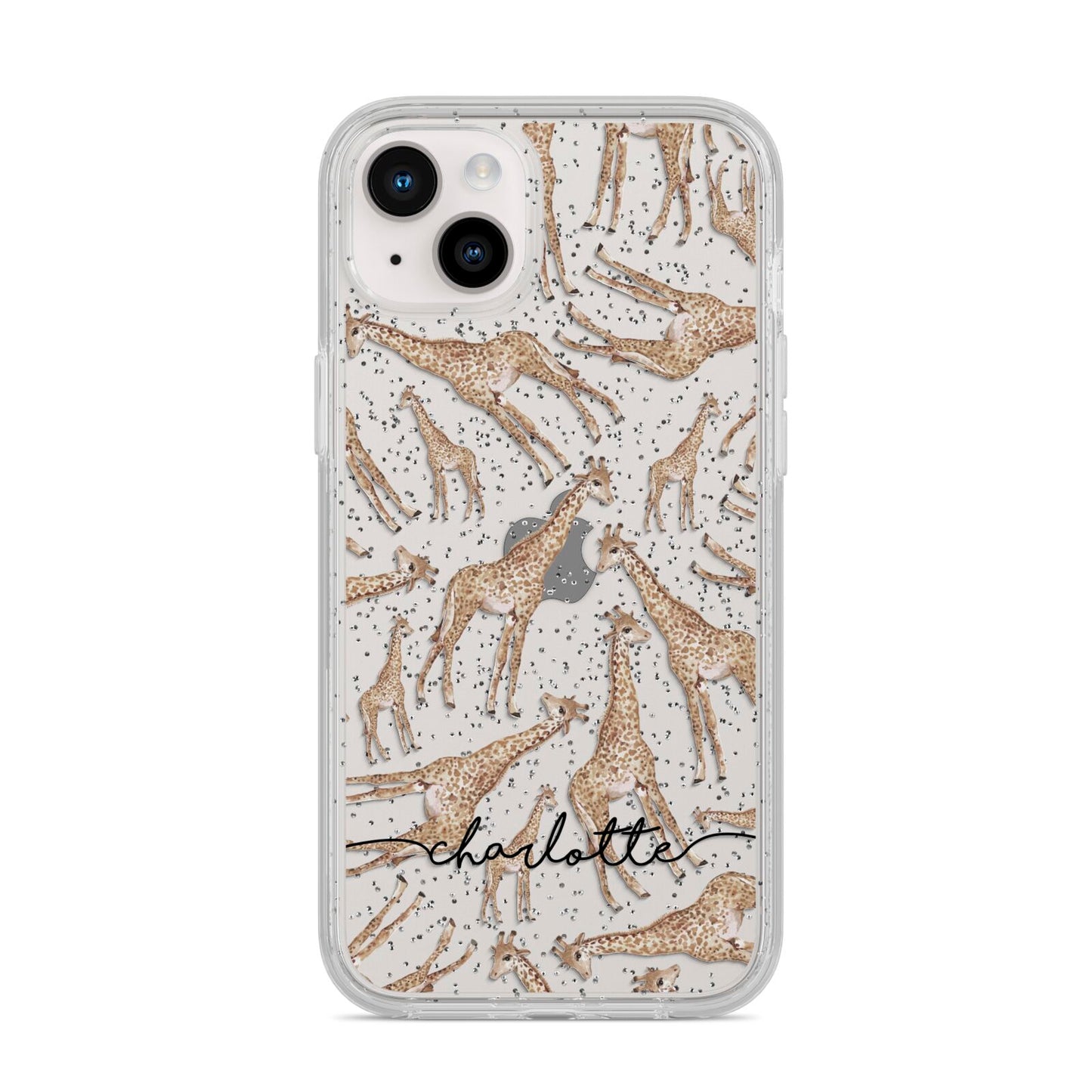 Personalised Giraffes with Name iPhone 14 Plus Glitter Tough Case Starlight