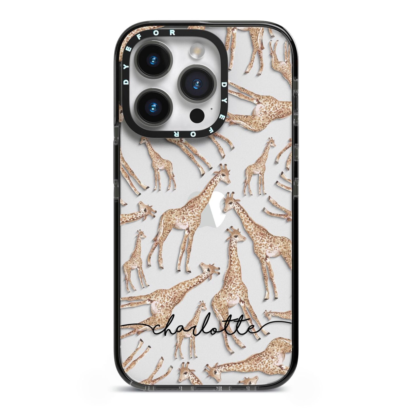 Personalised Giraffes with Name iPhone 14 Pro Black Impact Case on Silver phone