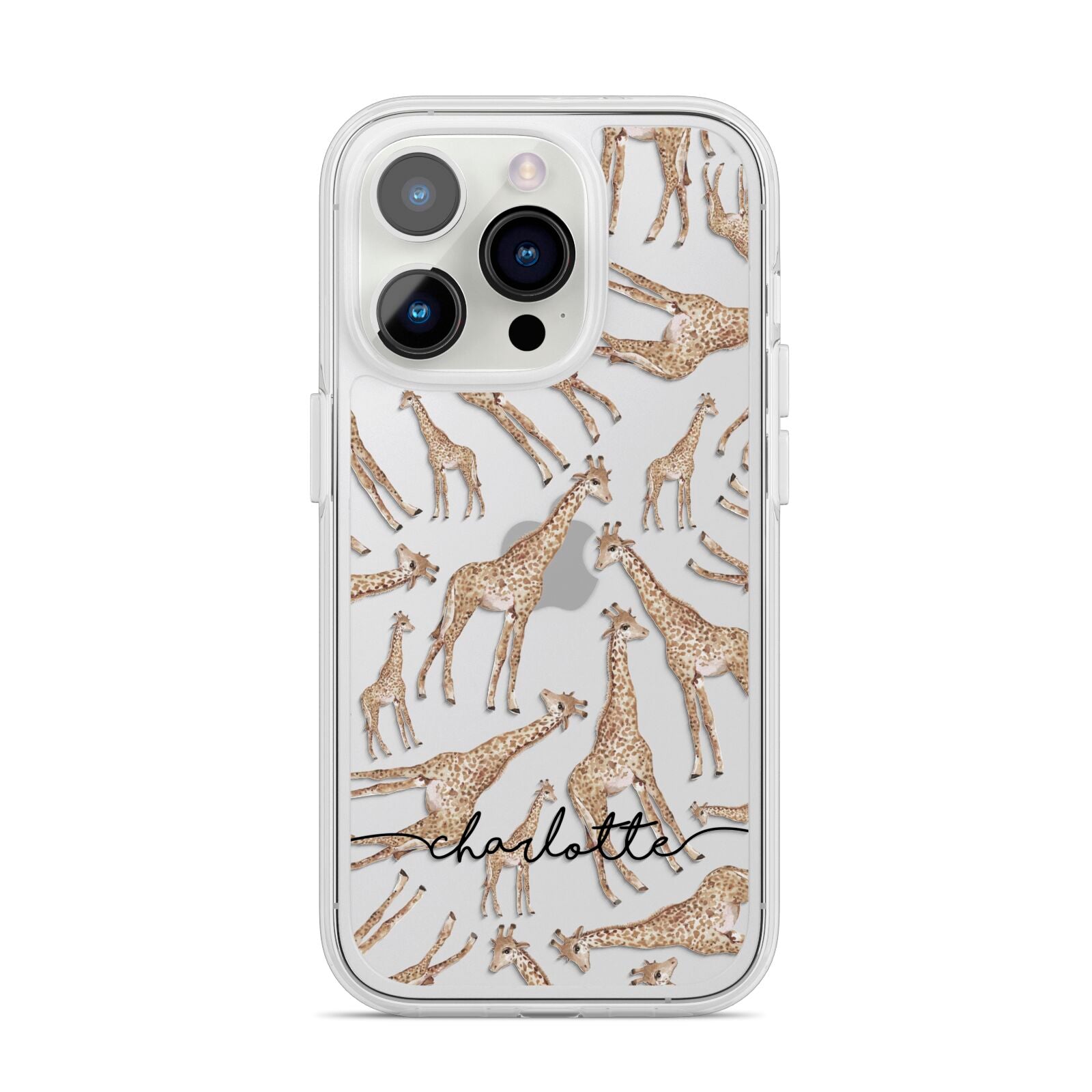 Personalised Giraffes with Name iPhone 14 Pro Clear Tough Case Silver