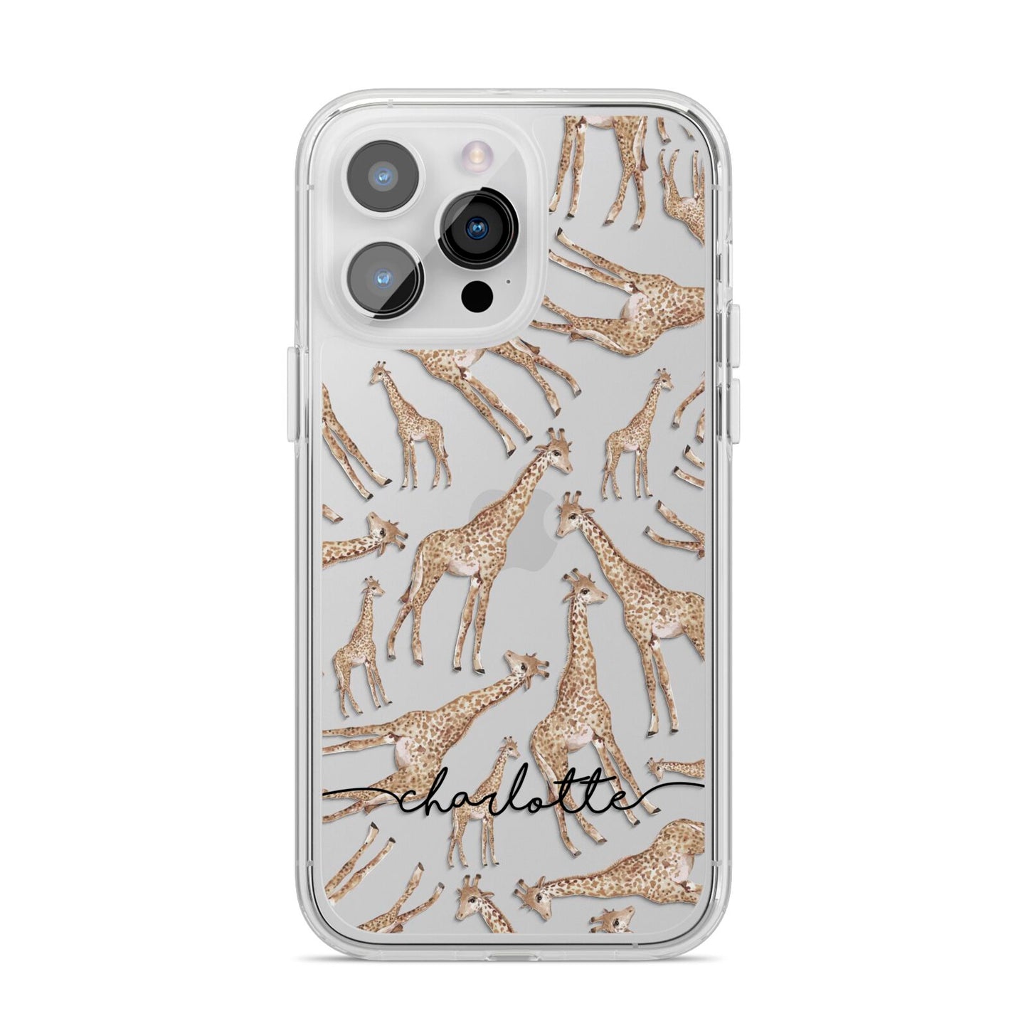 Personalised Giraffes with Name iPhone 14 Pro Max Clear Tough Case Silver