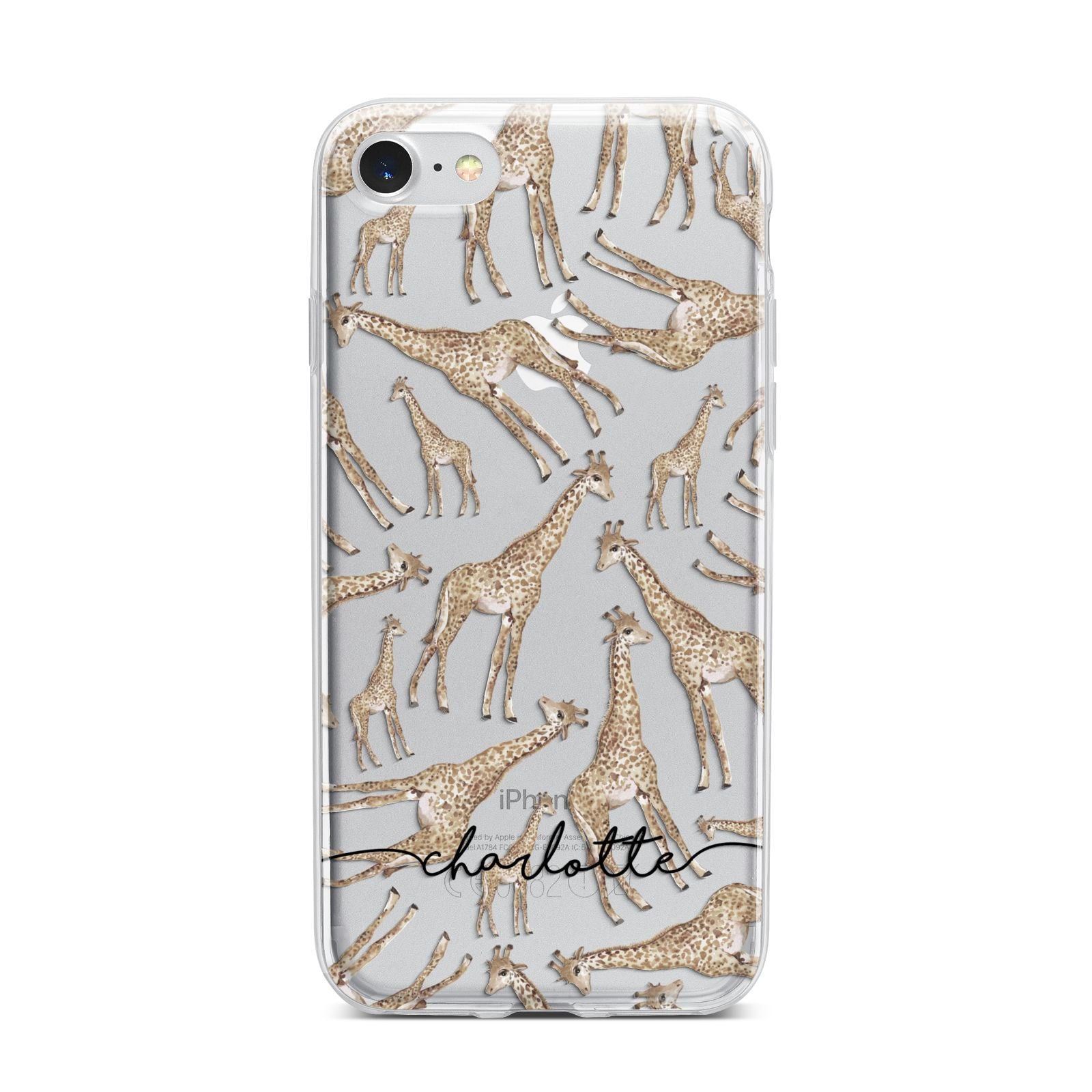 Personalised Giraffes with Name iPhone 7 Bumper Case on Silver iPhone