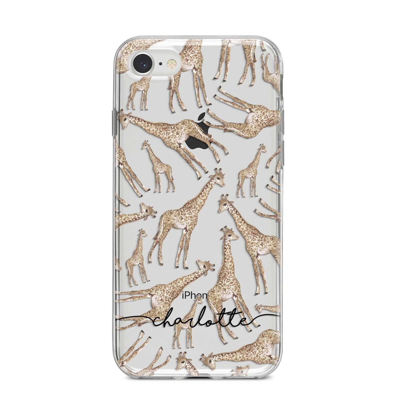 Personalised Giraffes with Name iPhone 8 Bumper Case on Silver iPhone