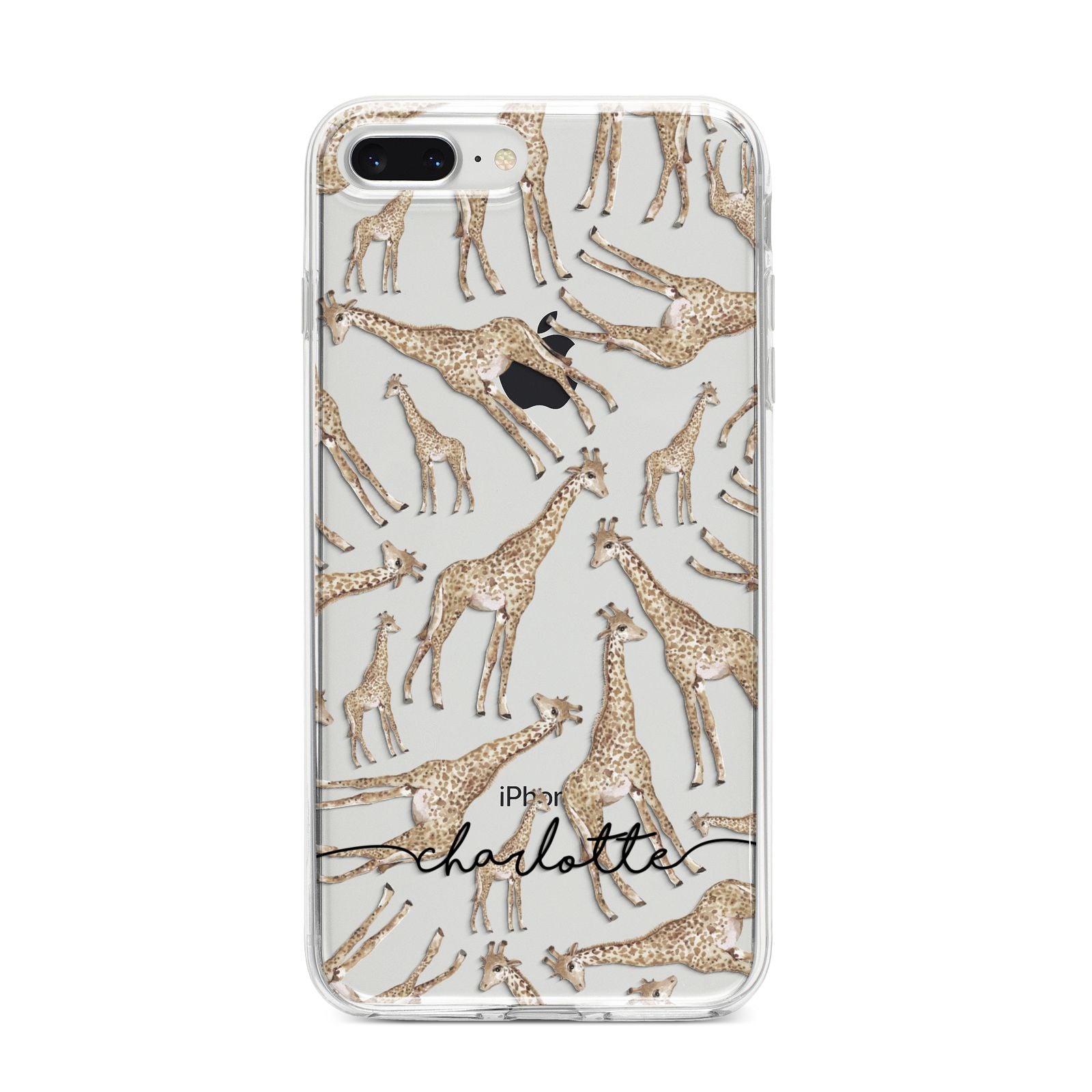 Personalised Giraffes with Name iPhone 8 Plus Bumper Case on Silver iPhone