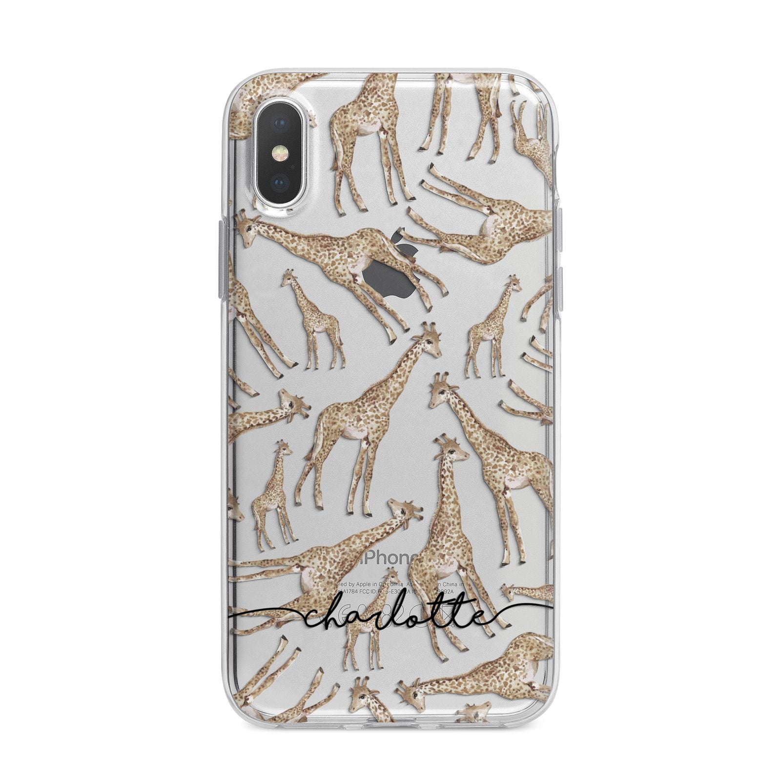 Personalised Giraffes with Name iPhone X Bumper Case on Silver iPhone Alternative Image 1