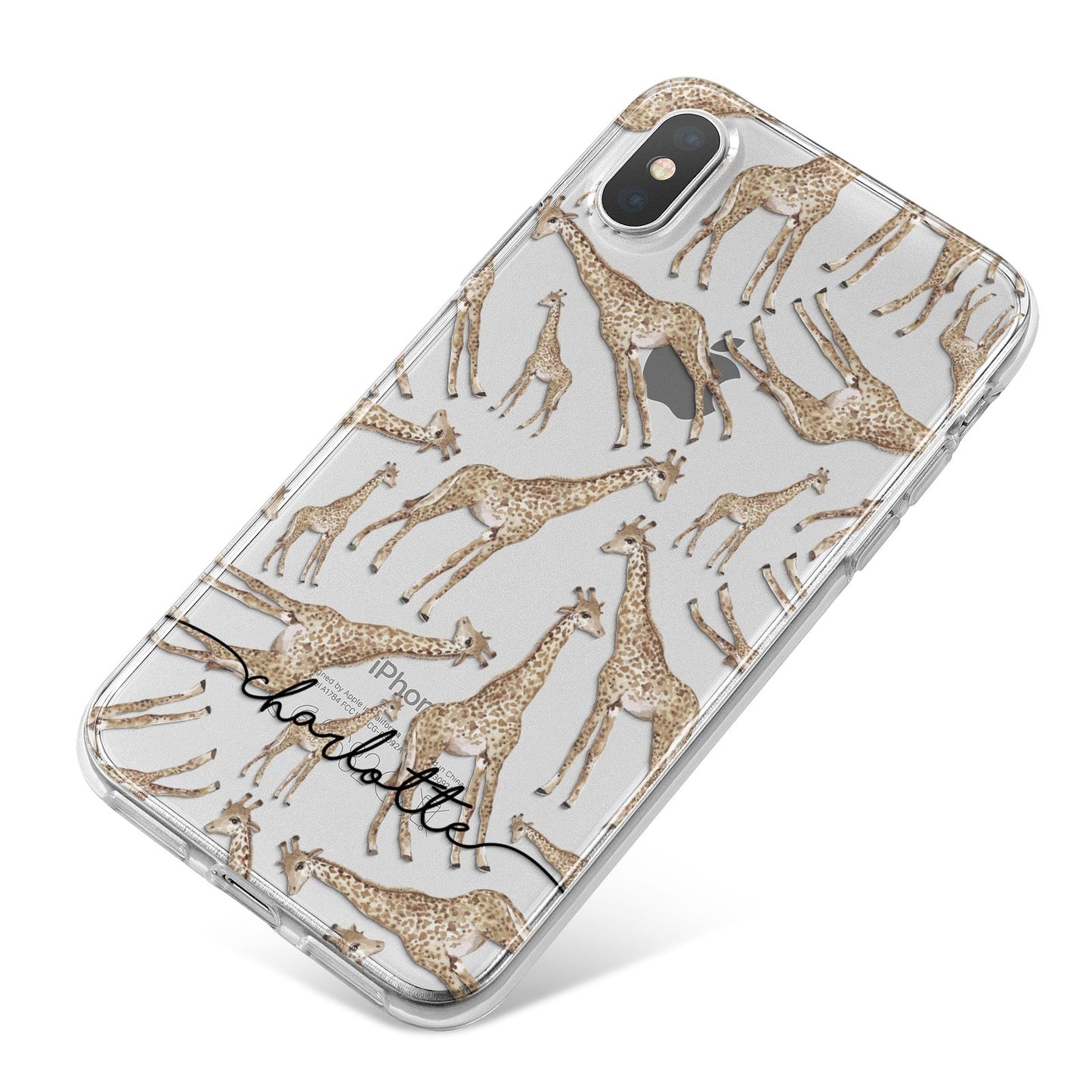 Personalised Giraffes with Name iPhone X Bumper Case on Silver iPhone