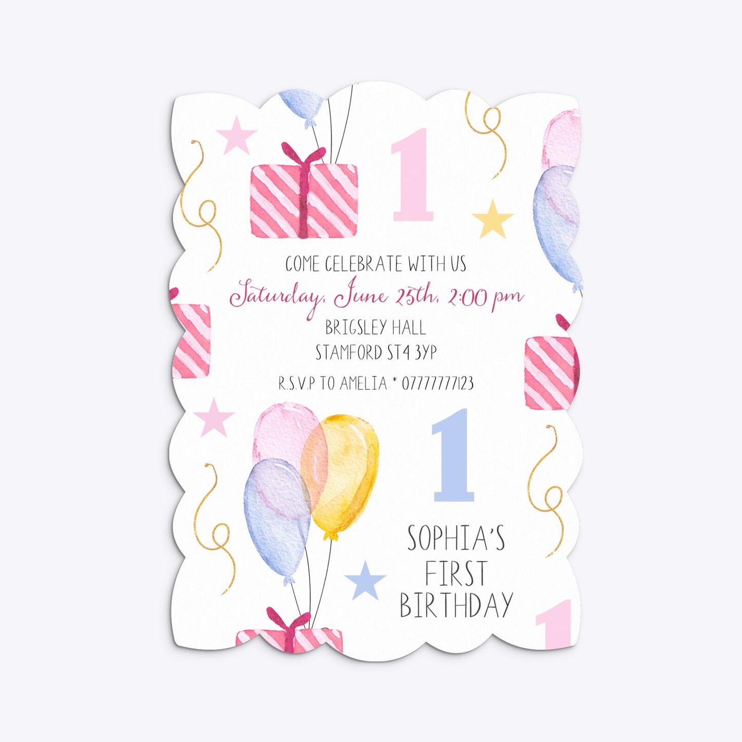 Personalised Girls First Birthday Petal Invitation Matte Paper