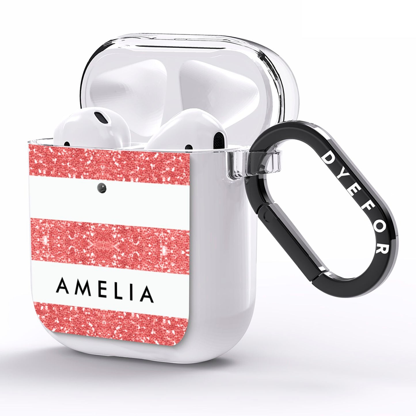 Personalised Glitter Effect Name Initials AirPods Clear Case Side Image