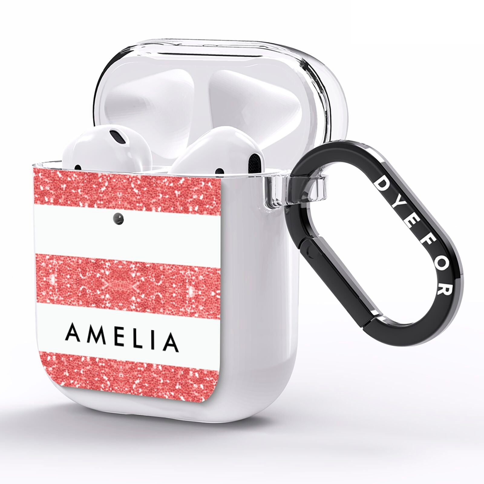 Personalised Glitter Effect Name Initials AirPods Clear Case Side Image