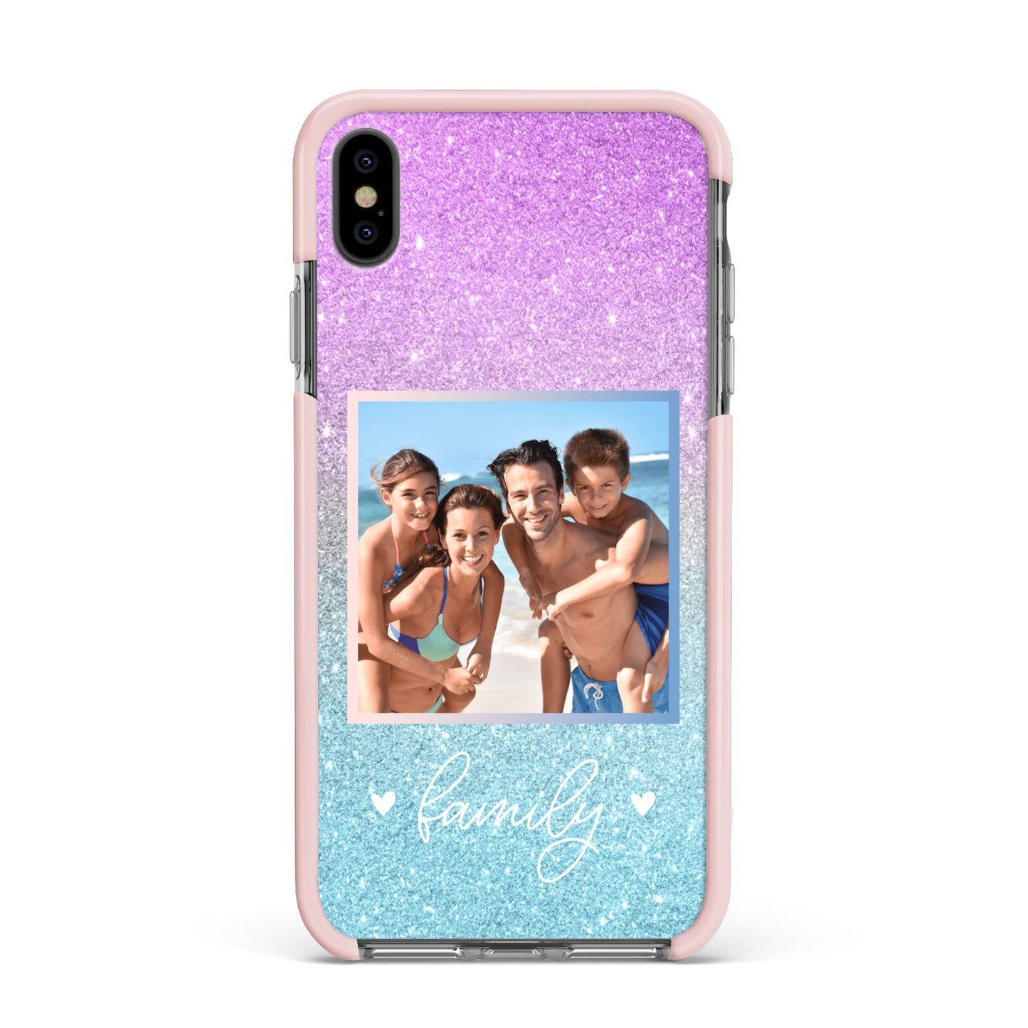 Personalised Glitter Photo Apple iPhone Xs Max Impact Case Pink Edge on Black Phone