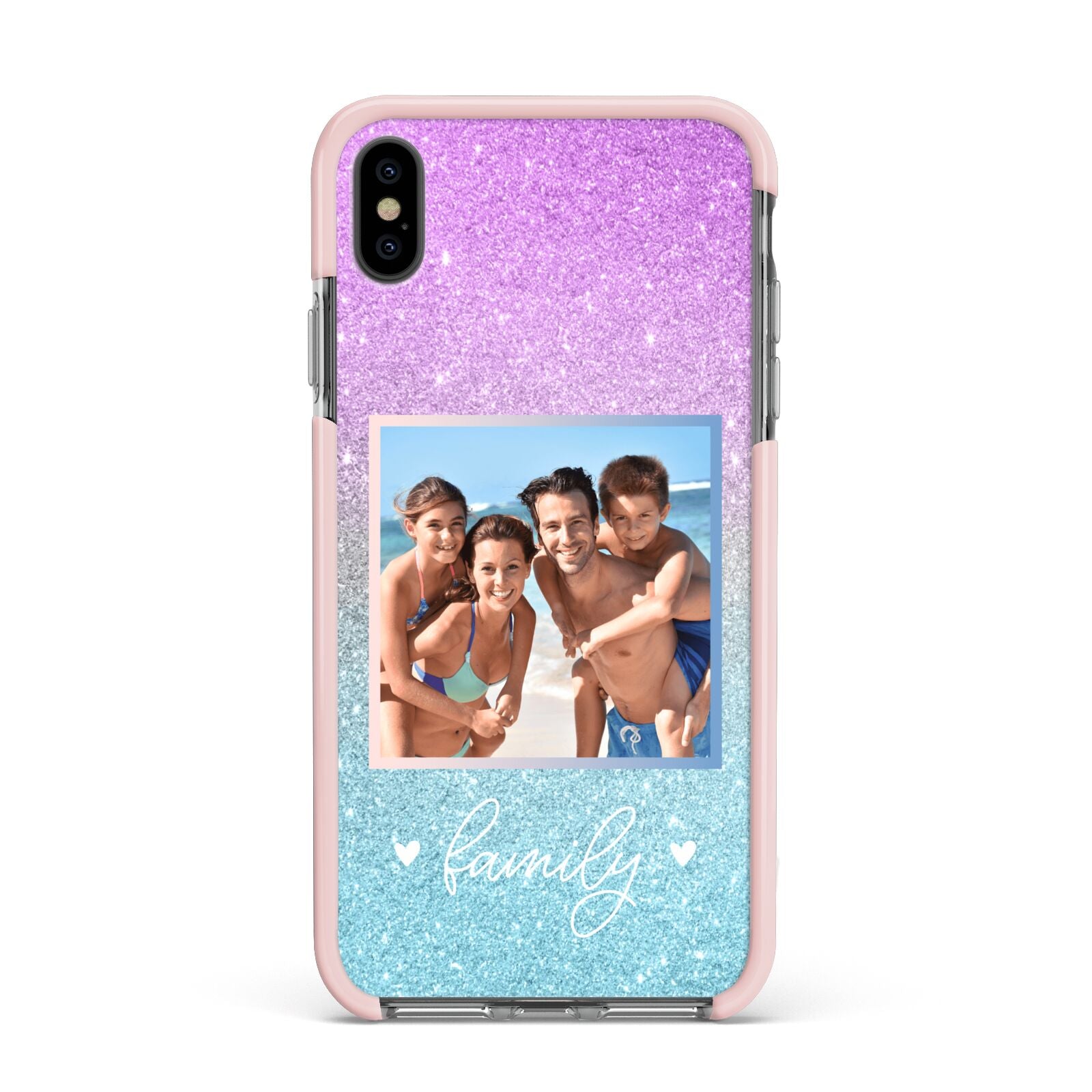 Personalised Glitter Photo Apple iPhone Xs Max Impact Case Pink Edge on Black Phone