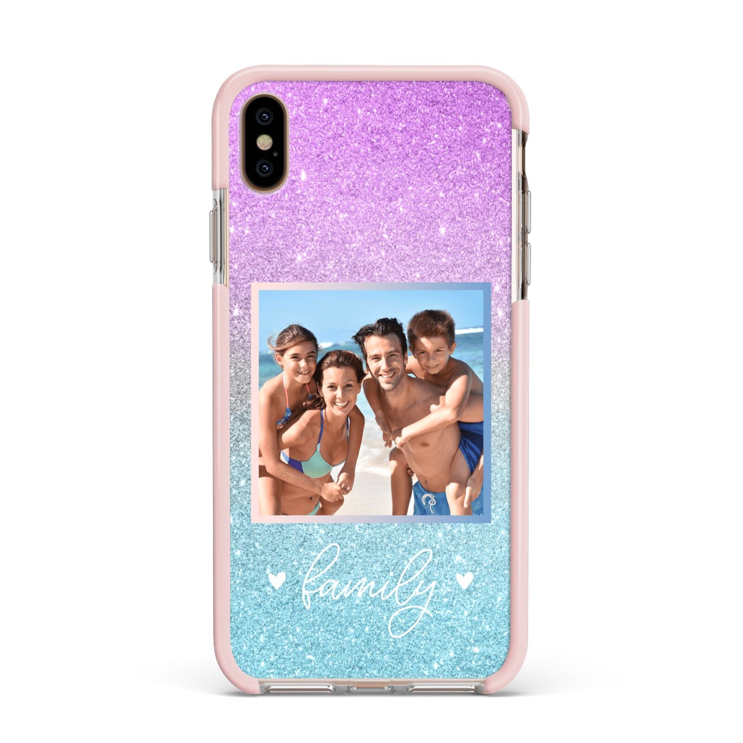 Personalised Glitter Photo Apple iPhone Xs Max Impact Case Pink Edge on Gold Phone