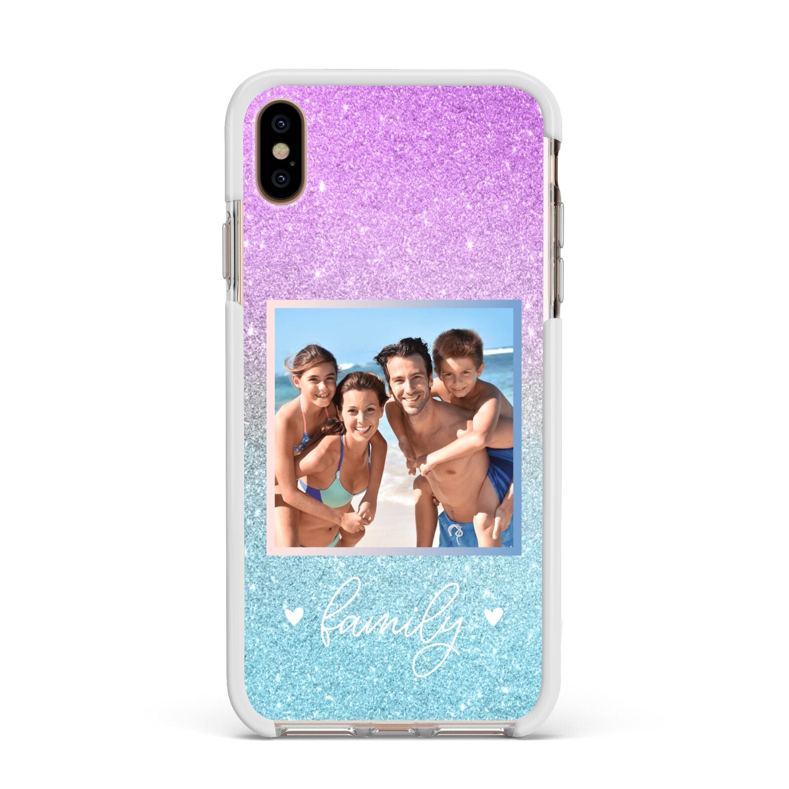 Personalised Glitter Photo Apple iPhone Xs Max Impact Case White Edge on Gold Phone