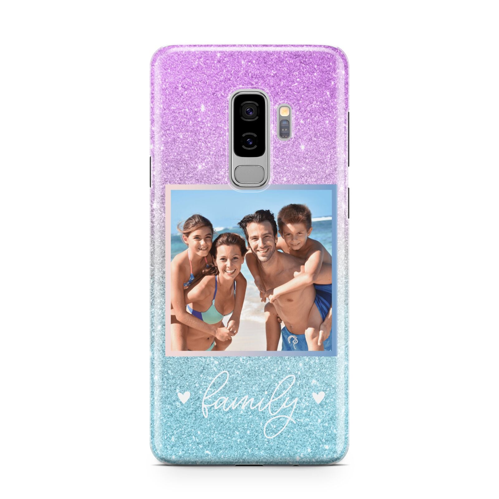 Personalised Glitter Photo Samsung Galaxy S9 Plus Case on Silver phone