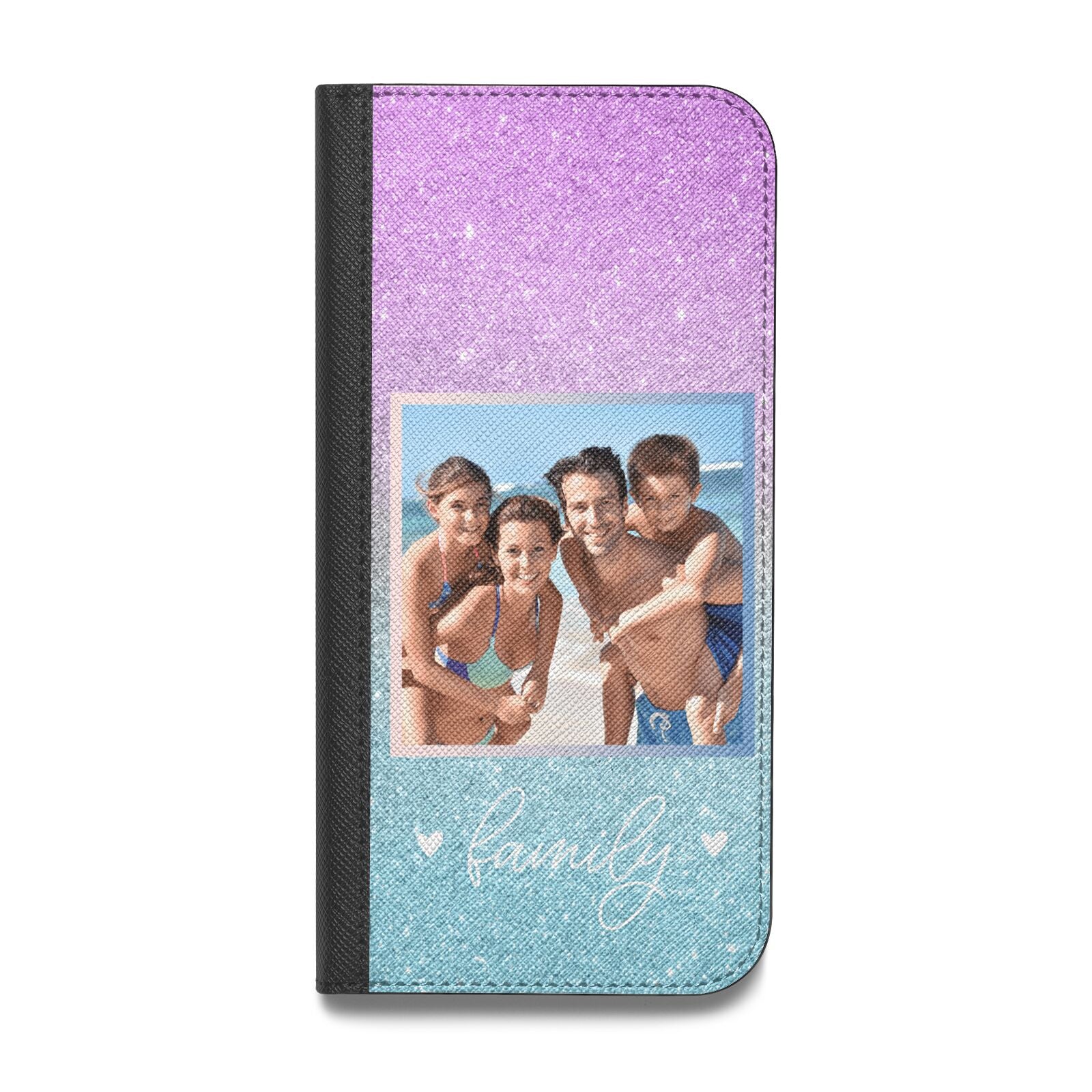 Personalised Glitter Photo Vegan Leather Flip iPhone Case