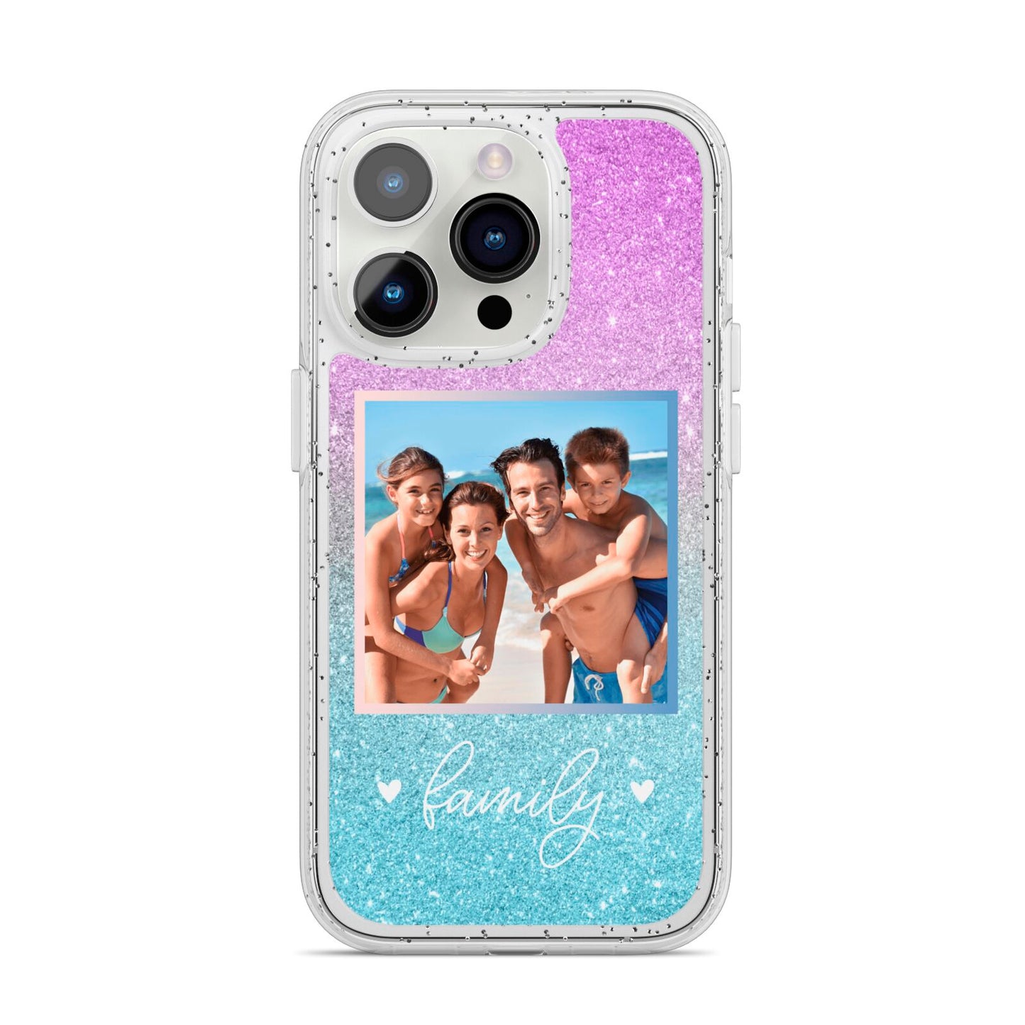 Personalised Glitter Photo iPhone 14 Pro Glitter Tough Case Silver