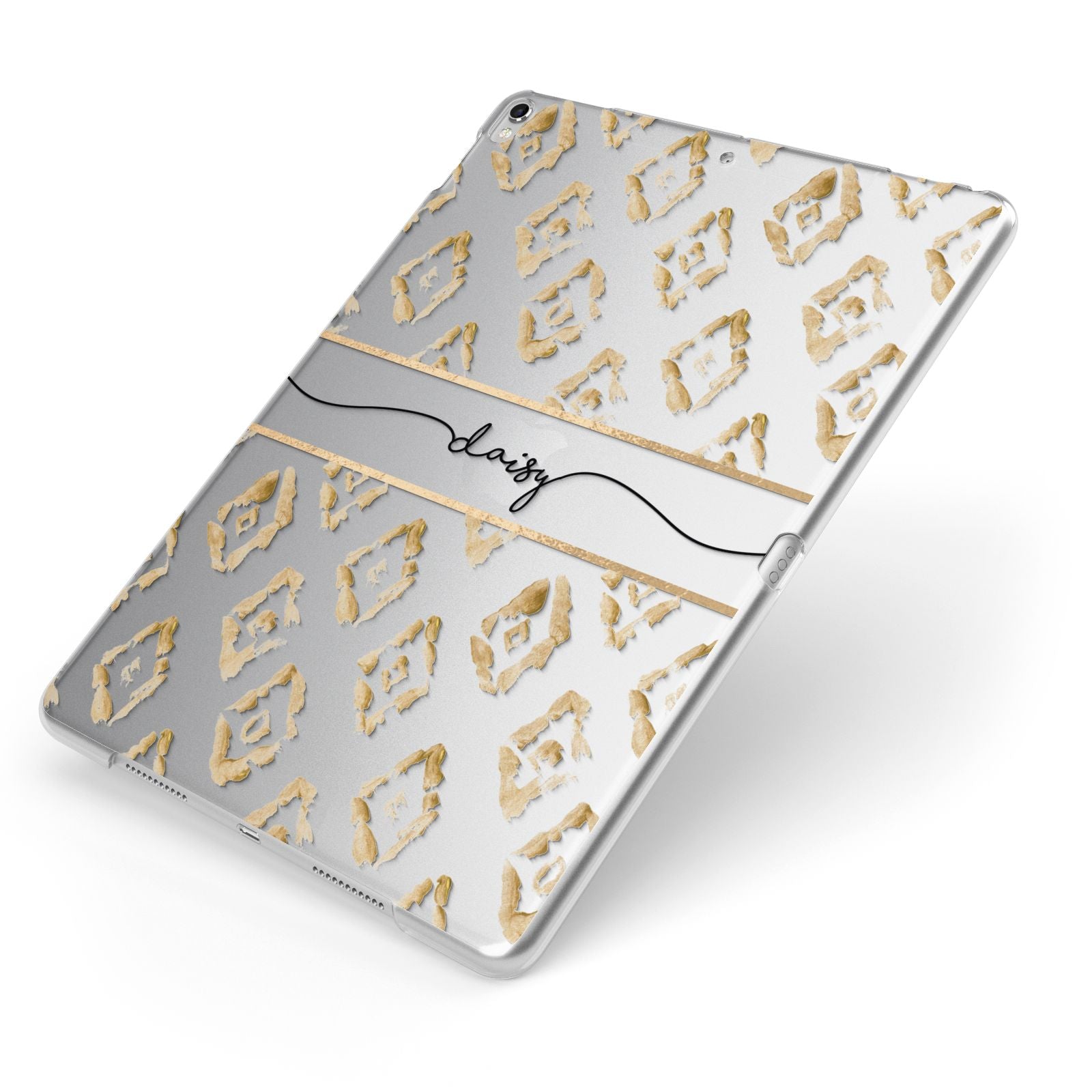 Personalised Gold Aztec Apple iPad Case on Silver iPad Side View